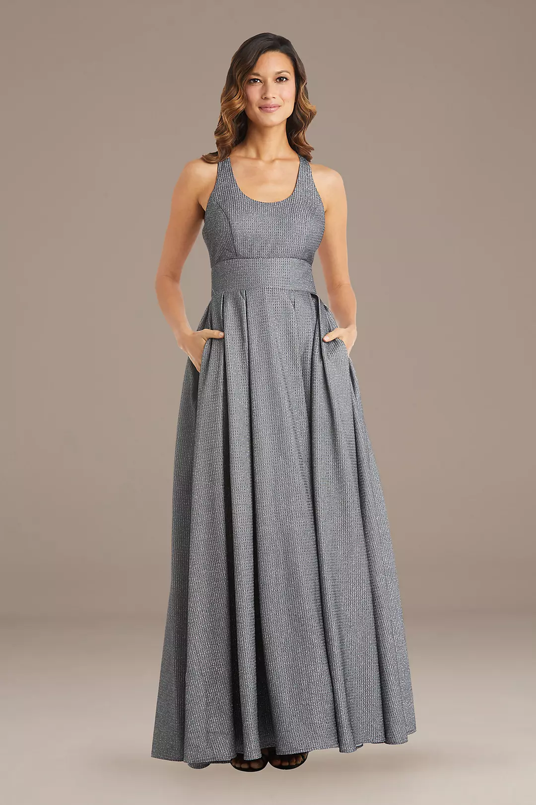 Textured Metallic Racerback A-Line Gown - Image 8