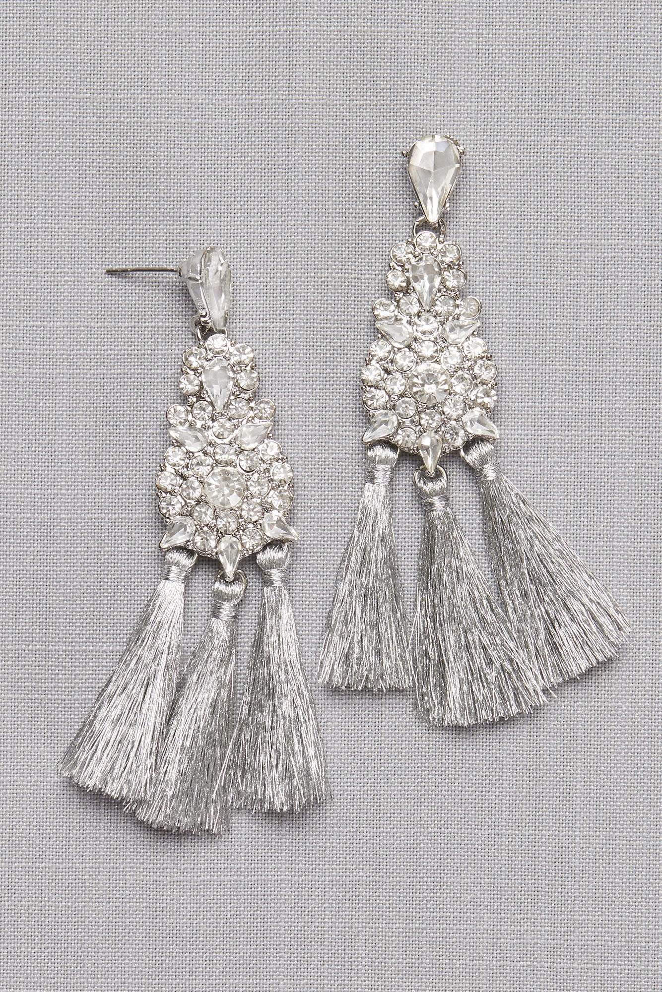 Thread Fringe Crystal Cluster Earrings