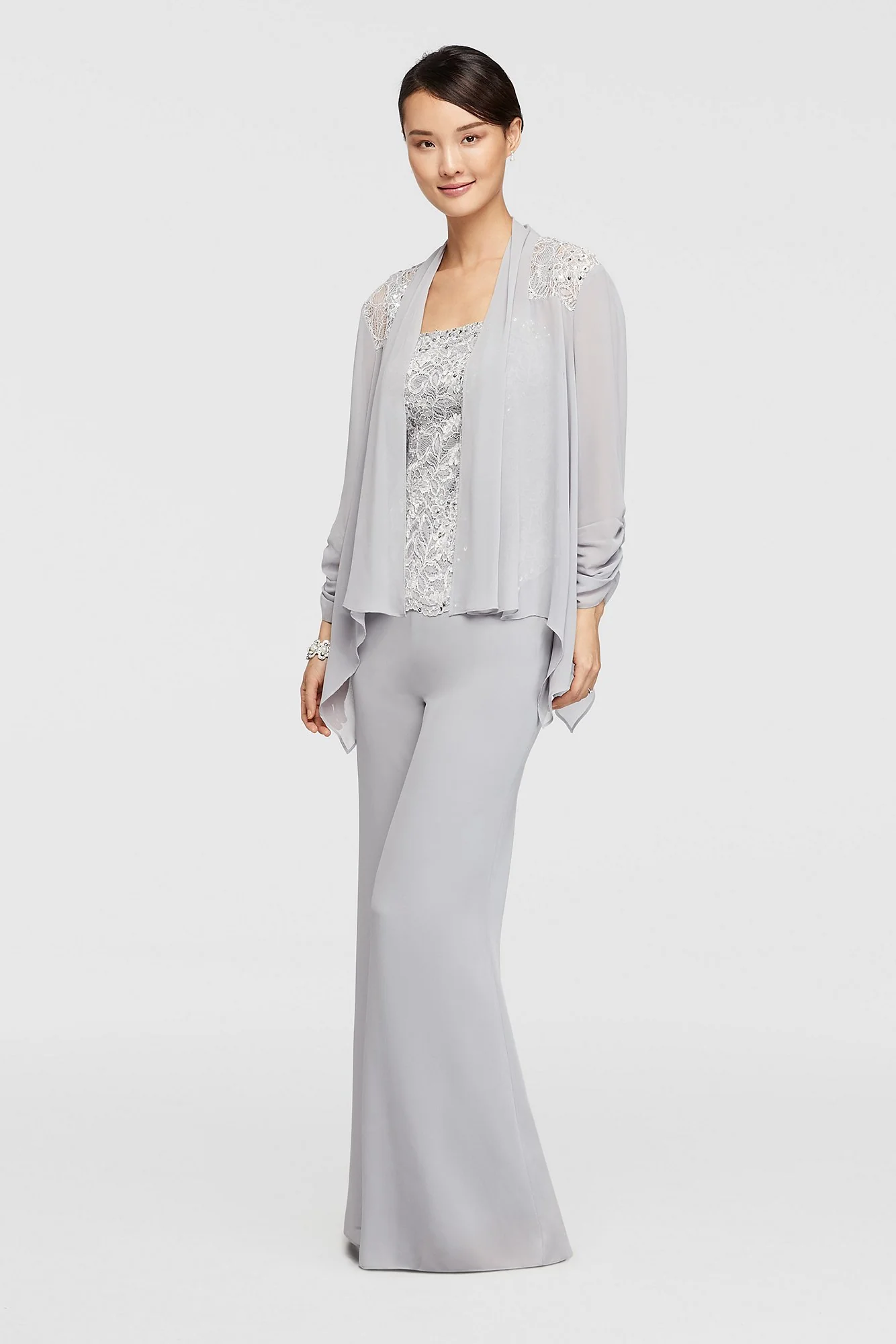 Three Piece Chiffon Pant Suit with Sequined Bodice - Image 3
