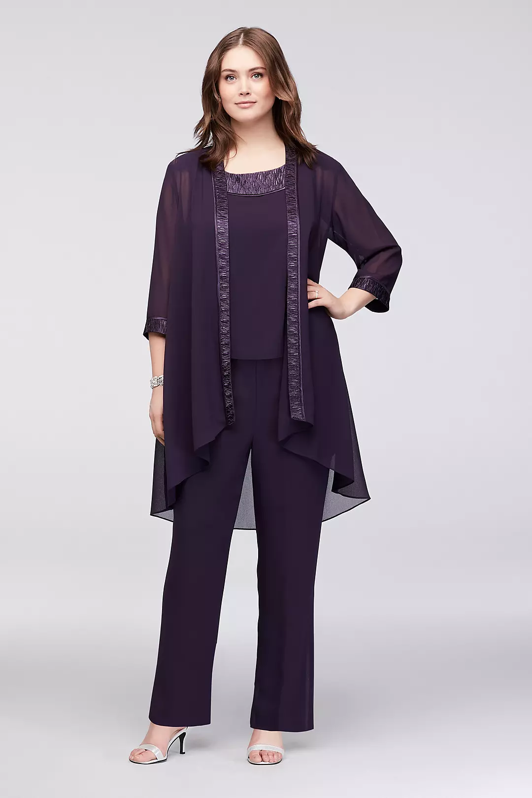 Three-Piece Chiffon Pantsuit with High-Low Jacket - Image 10