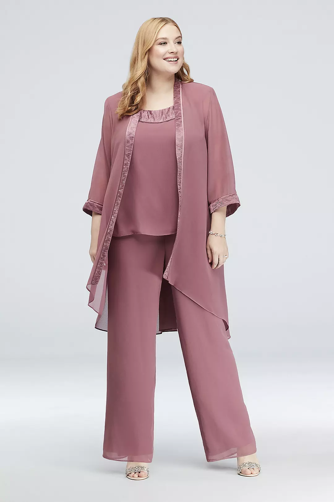 Three-Piece Chiffon Pantsuit with High-Low Jacket - Image 11