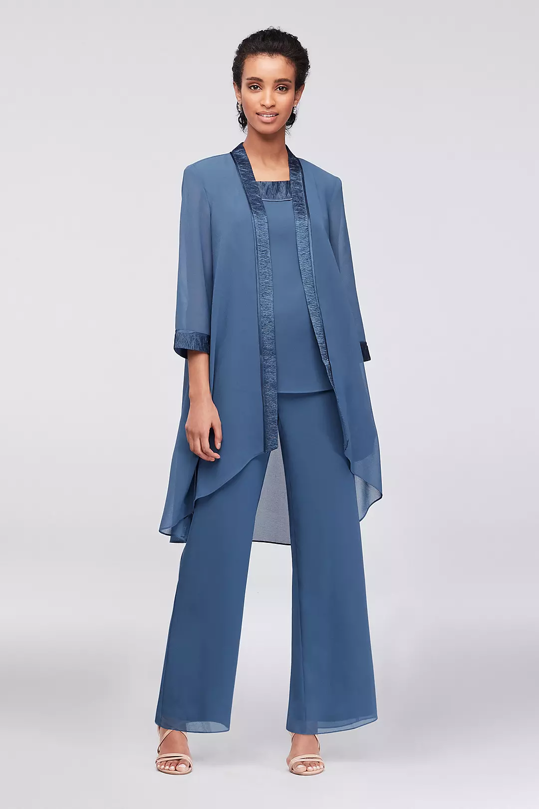 Three-Piece Chiffon Pantsuit with High-Low Jacket - Image 12