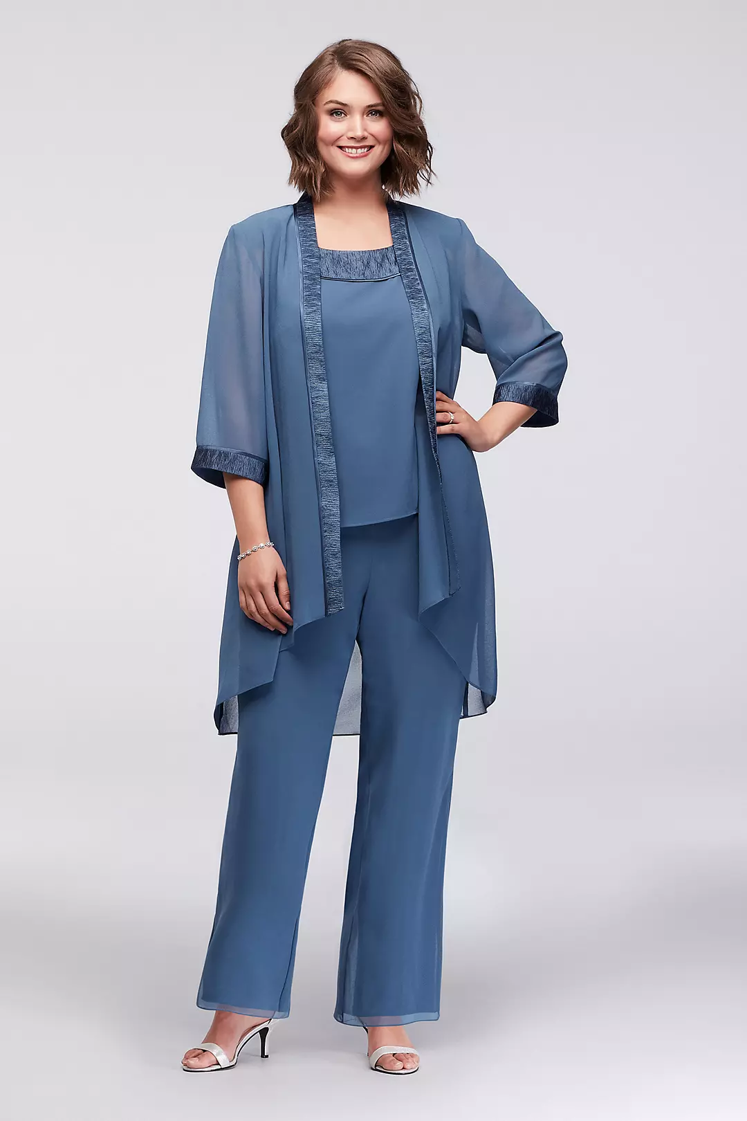 Three-Piece Chiffon Pantsuit with High-Low Jacket - Image 13
