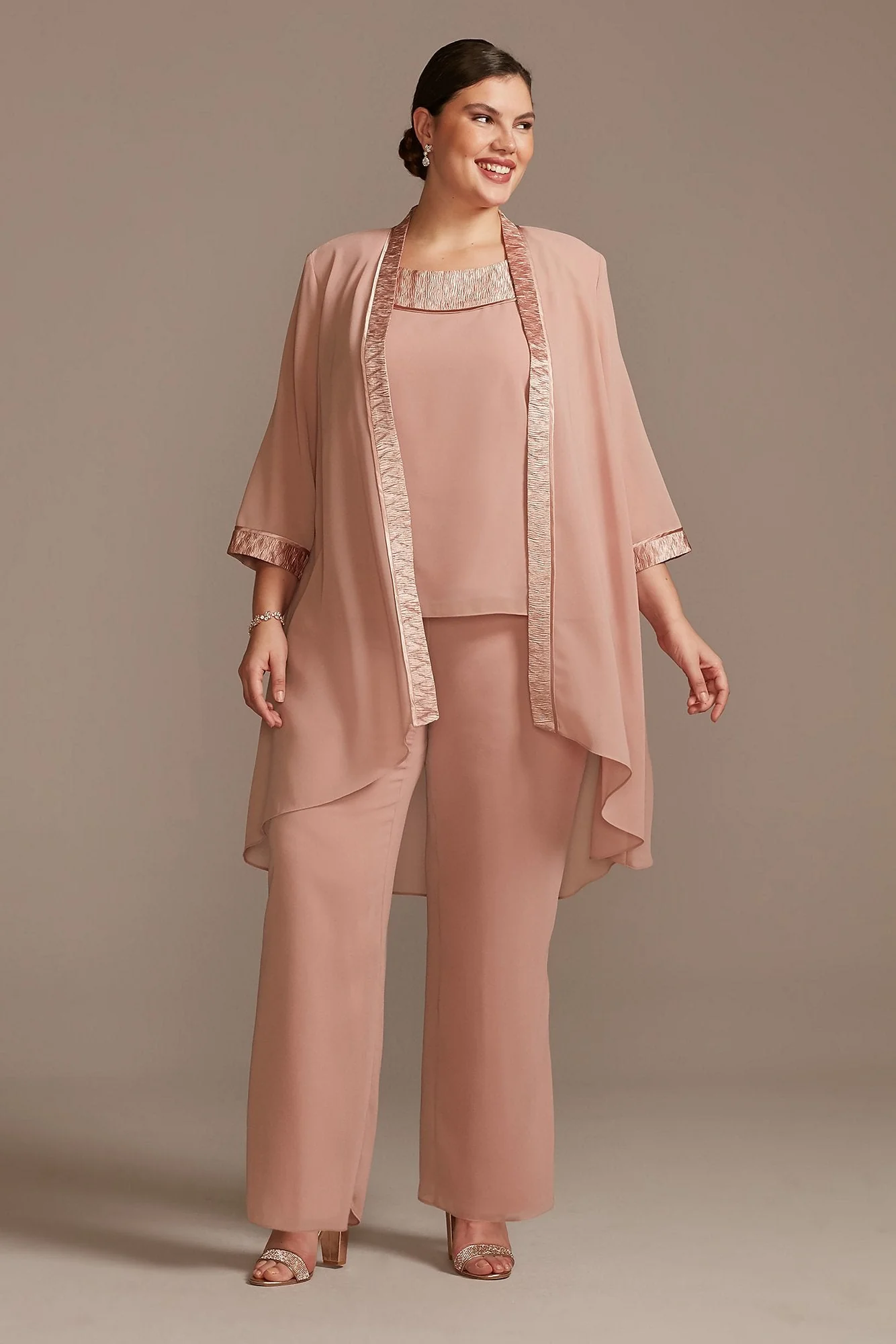 Three-Piece Chiffon Pantsuit with High-Low Jacket - Image 16