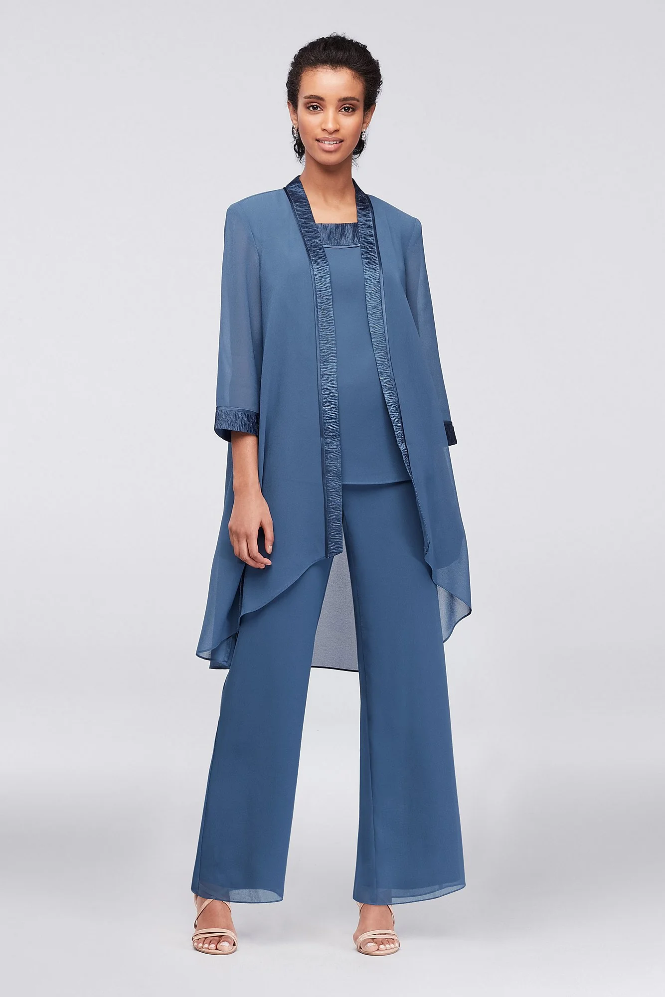 Three-Piece Chiffon Pantsuit with High-Low Jacket - Image 2
