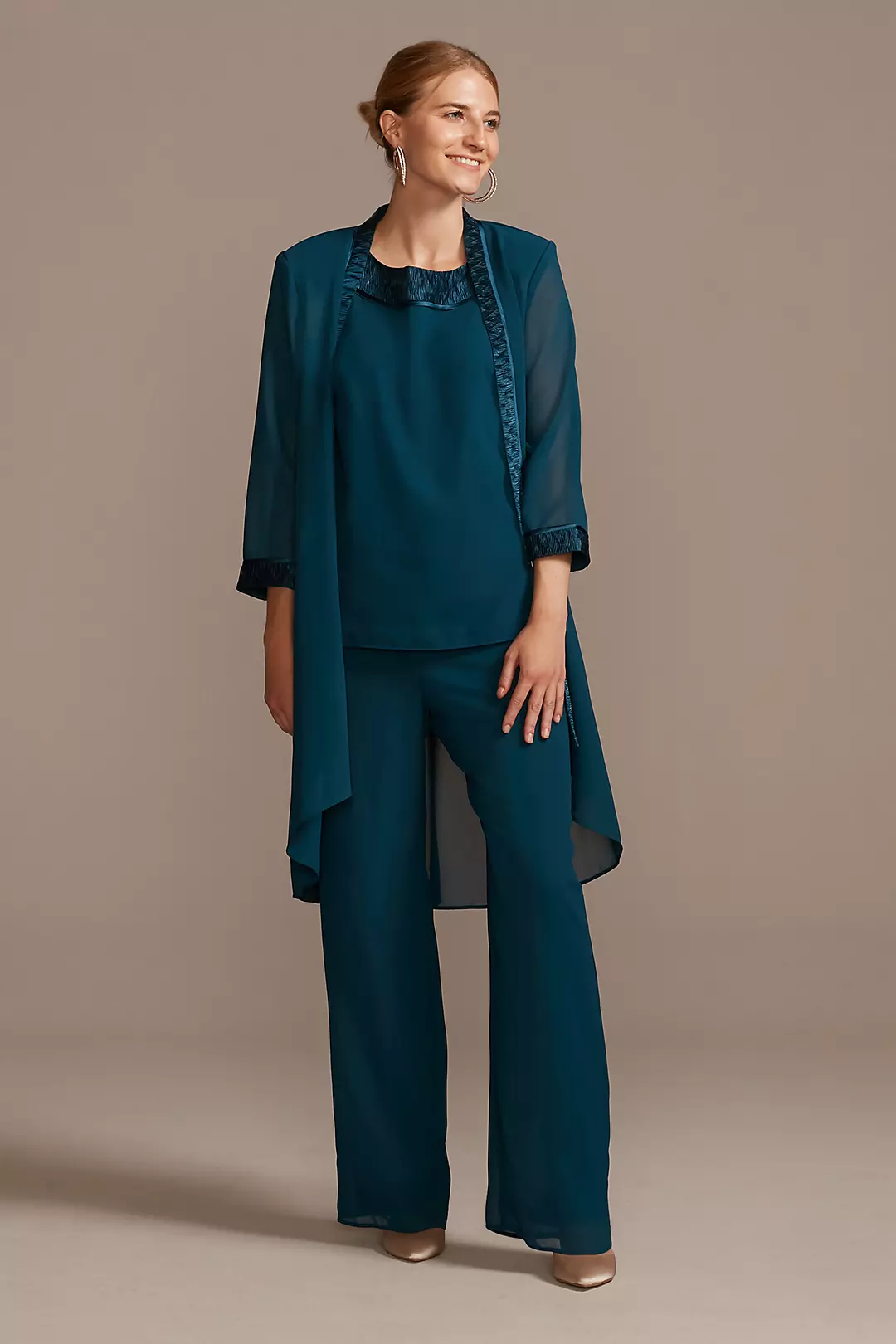 Three-Piece Chiffon Pantsuit with High-Low Jacket - Image 20