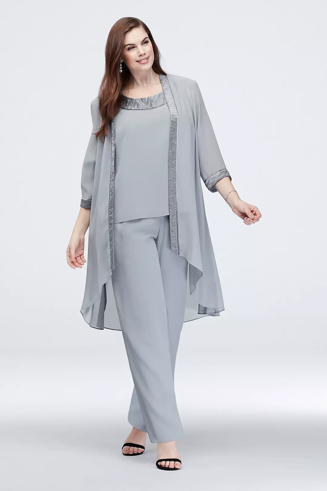 Three-Piece Chiffon Pantsuit with High-Low Jacket - Image 21
