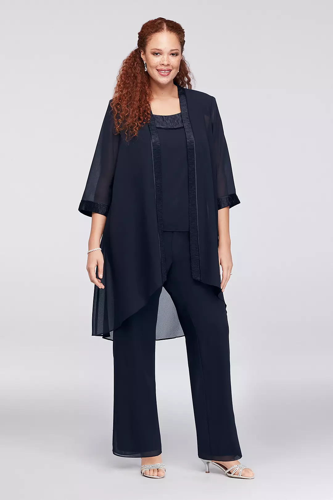 Three-Piece Chiffon Pantsuit with High-Low Jacket - Image 22