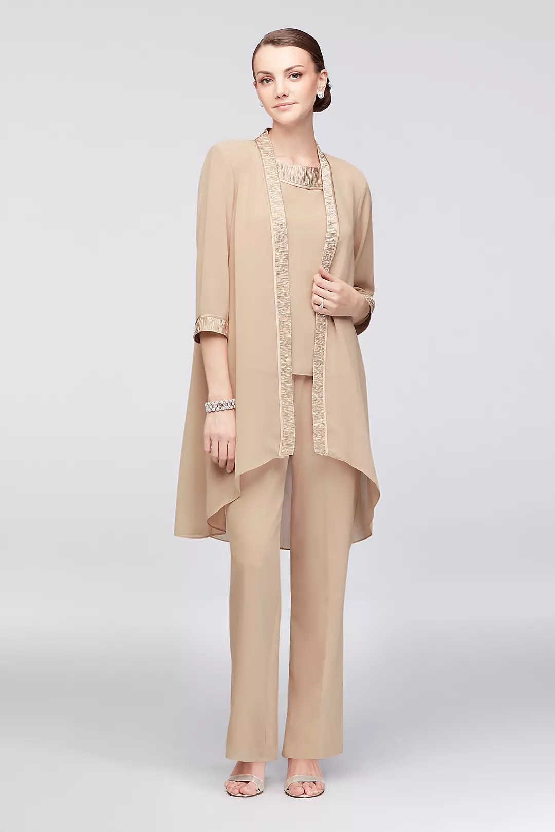 Three-Piece Chiffon Pantsuit with High-Low Jacket - Image 25