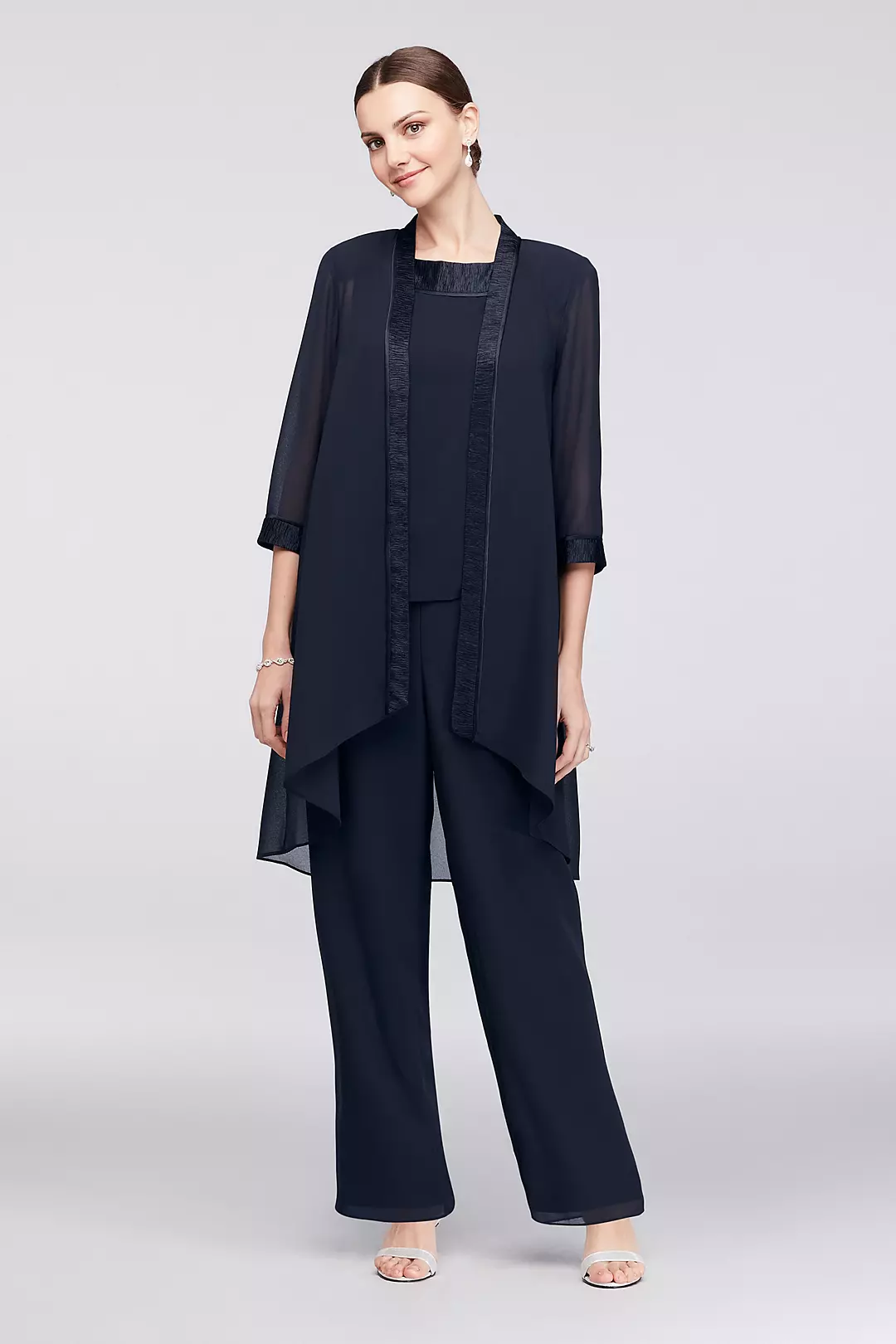 Three-Piece Chiffon Pantsuit with High-Low Jacket - Image 3