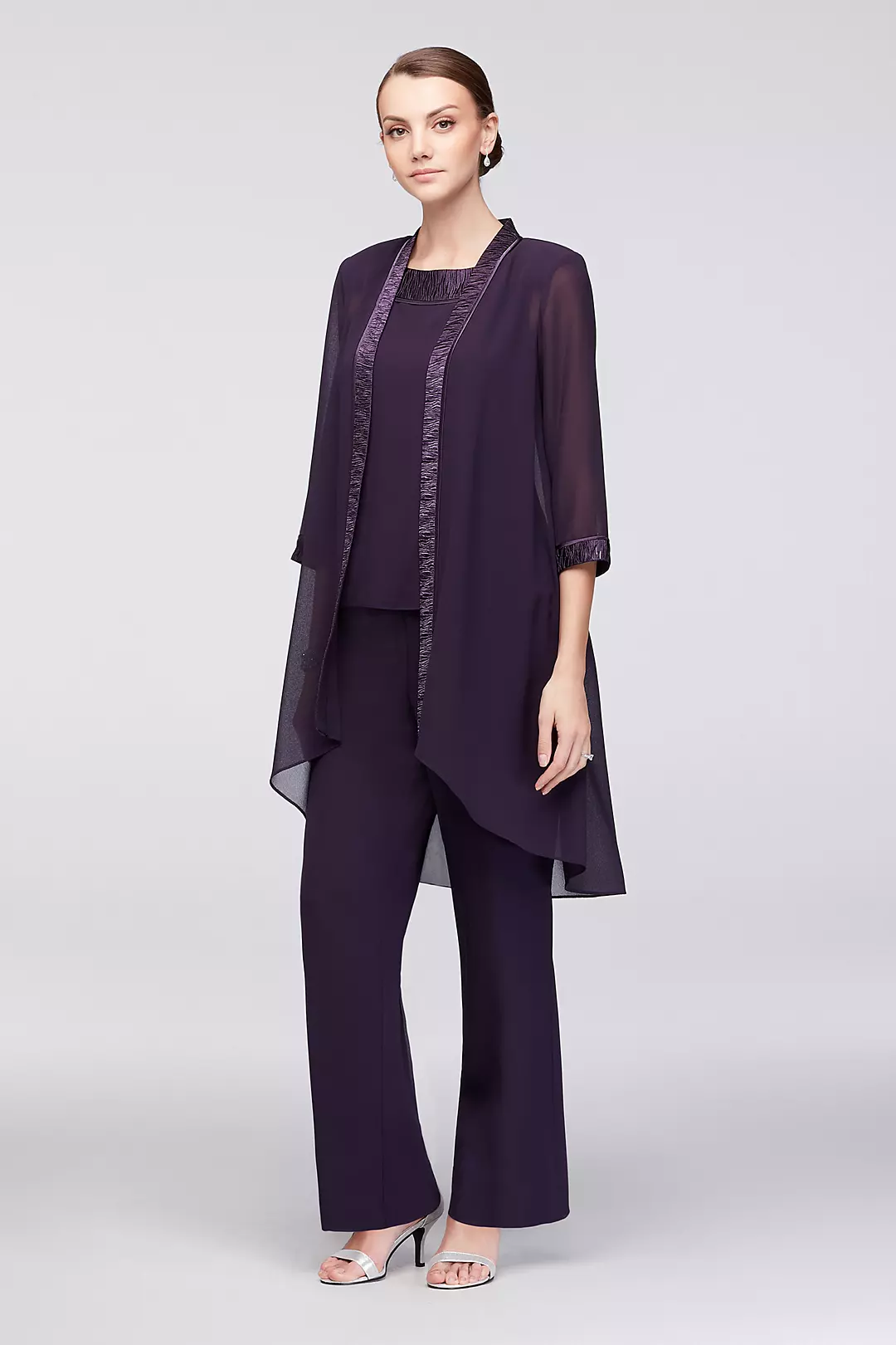 Three-Piece Chiffon Pantsuit with High-Low Jacket - Image 4