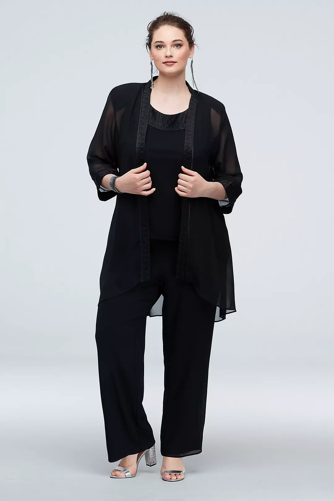 Three-Piece Chiffon Pantsuit with High-Low Jacket - Image 5