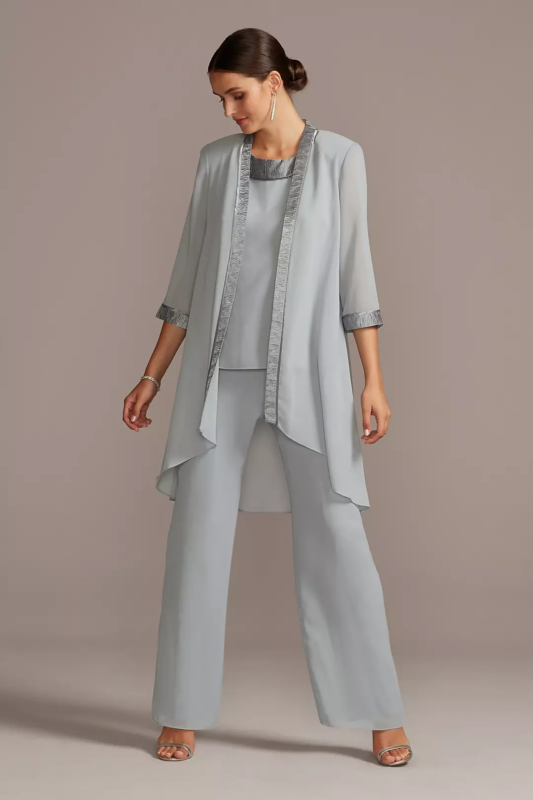 Three-Piece Chiffon Pantsuit with High-Low Jacket - Image 6