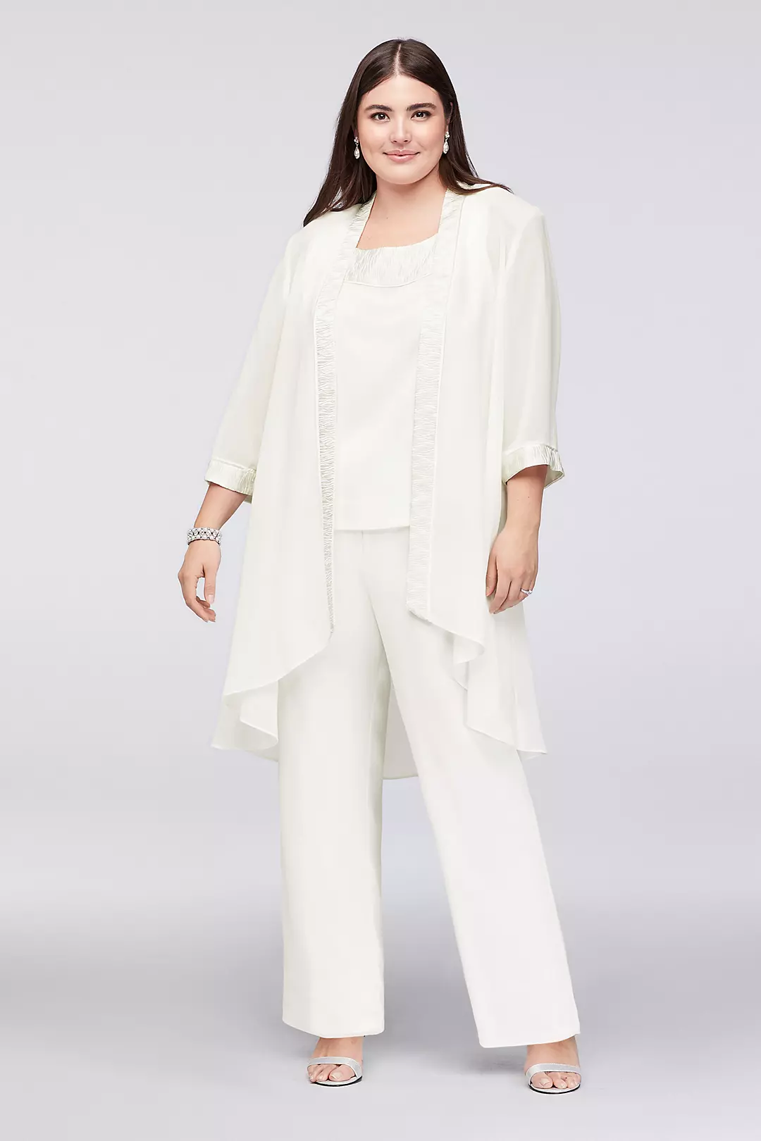 Three-Piece Chiffon Pantsuit with High-Low Jacket - Image 8
