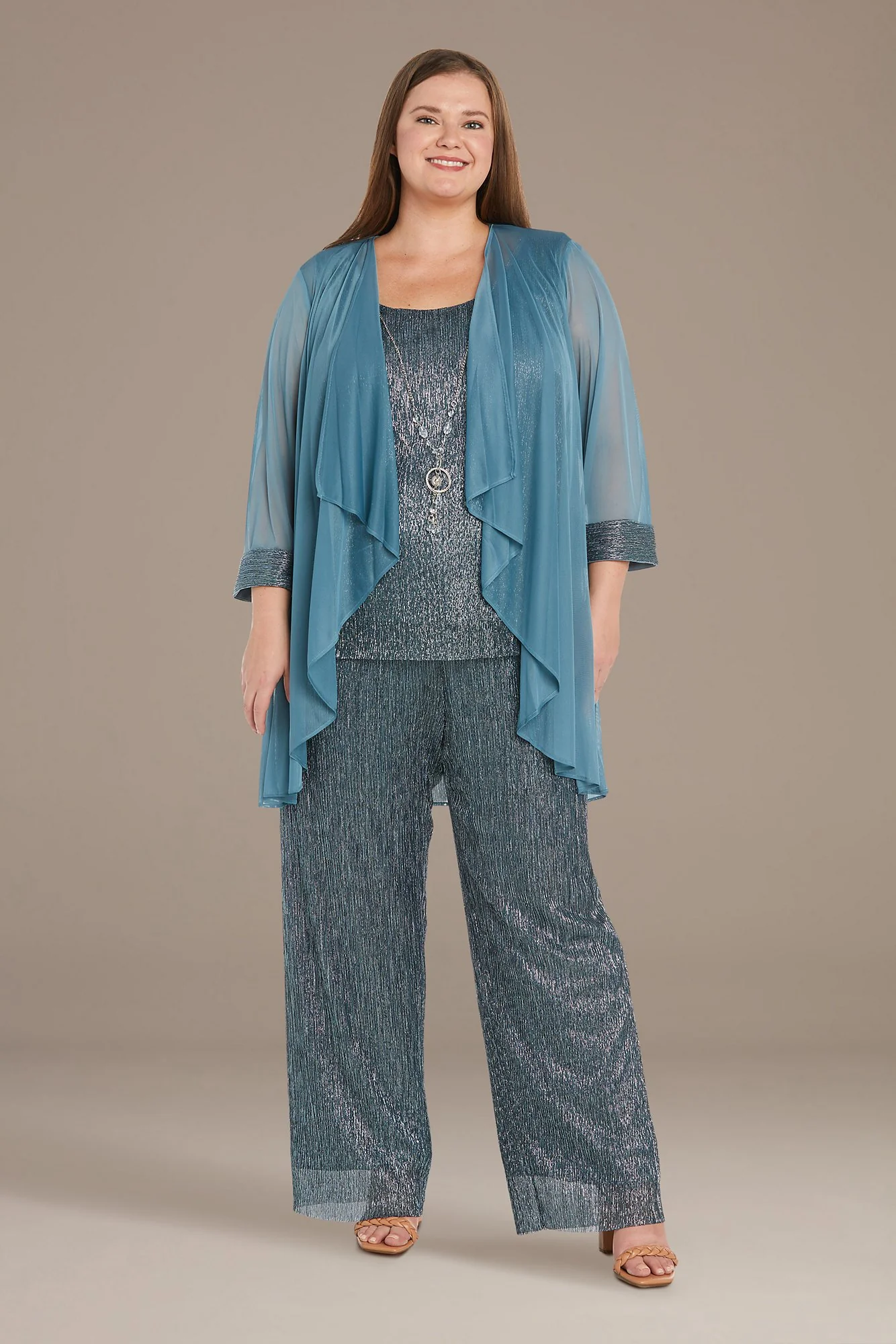 Three-Piece Metallic Pantsuit Set