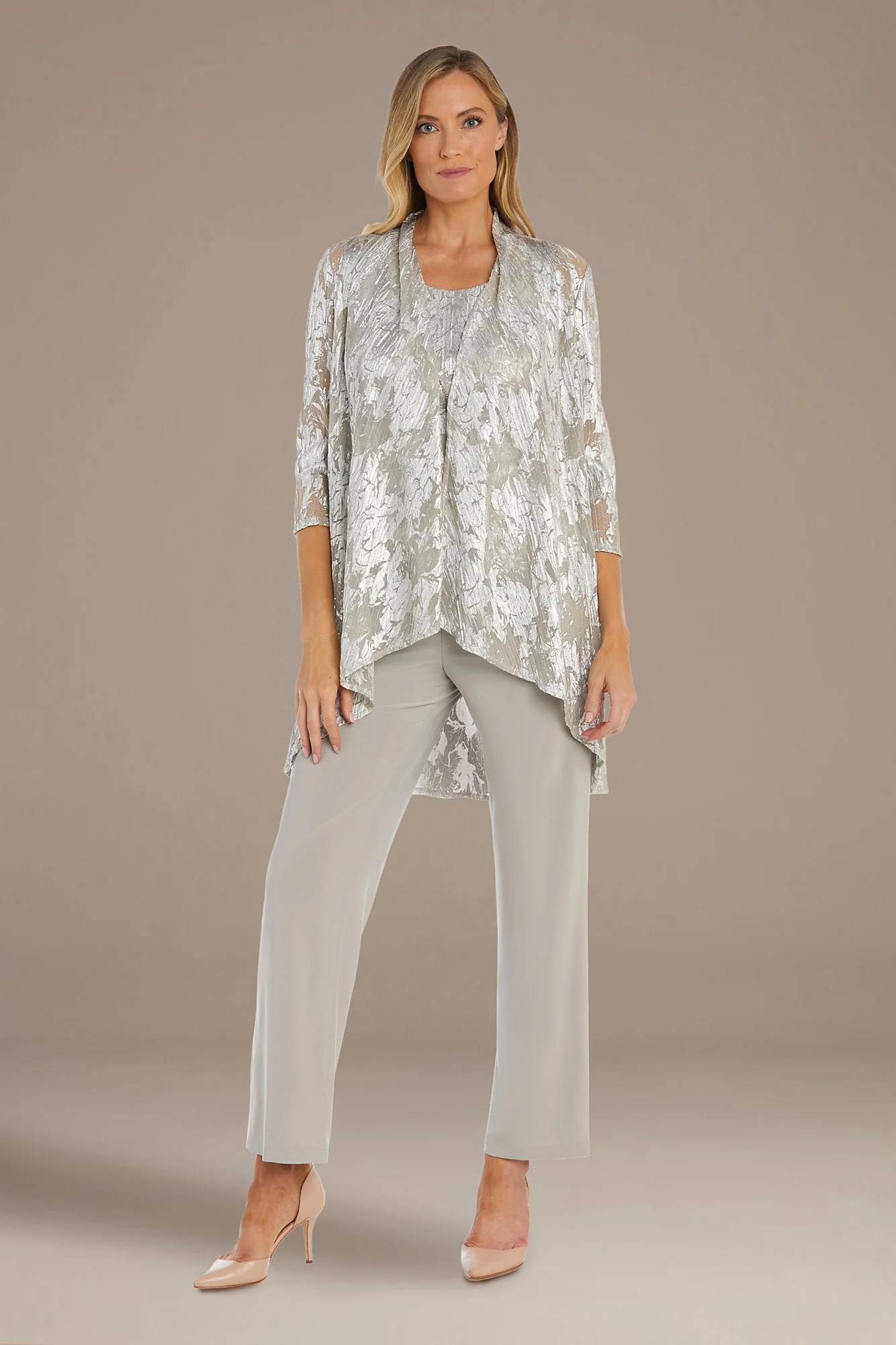 Three-Piece Metallic Patterned Pantsuit
