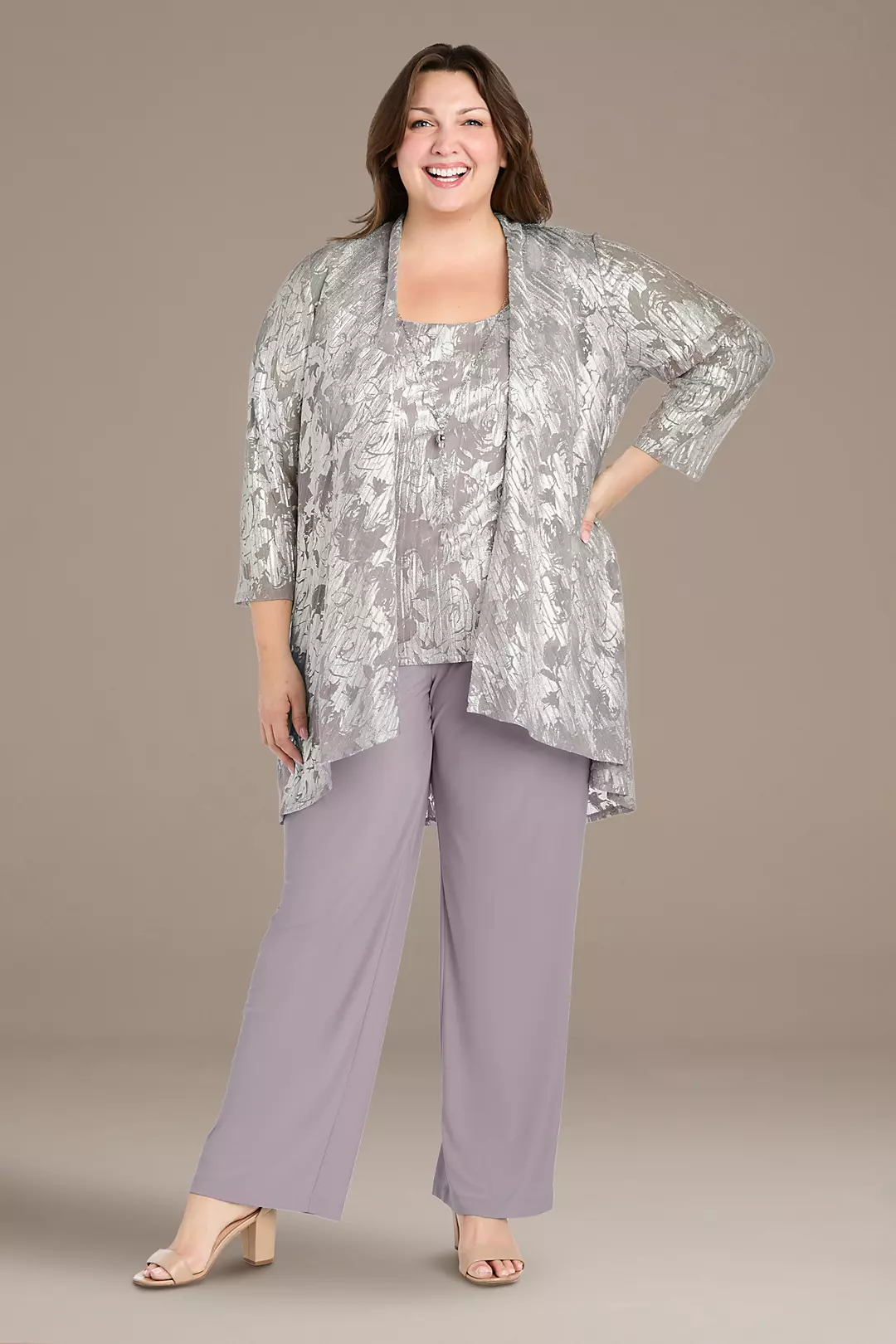 Three-Piece Metallic Patterned Pantsuit - Image 4