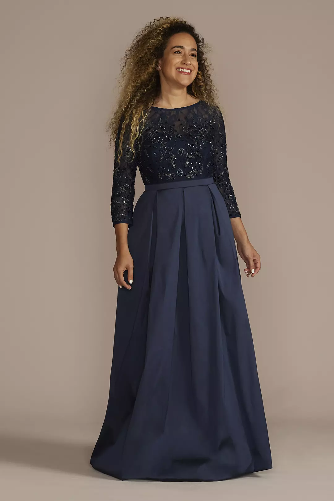 Three Quarter Sleeve Beaded Lace Ball Gown - Image 10