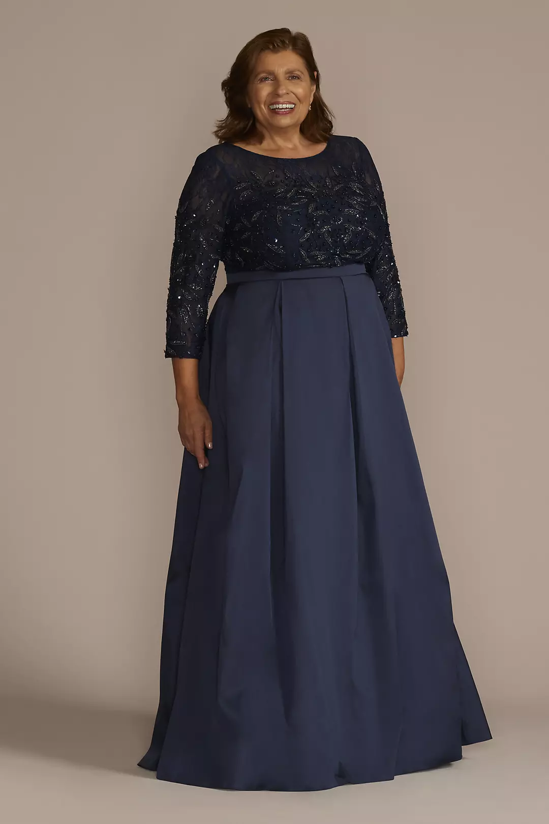 Three Quarter Sleeve Beaded Lace Ball Gown - Image 12