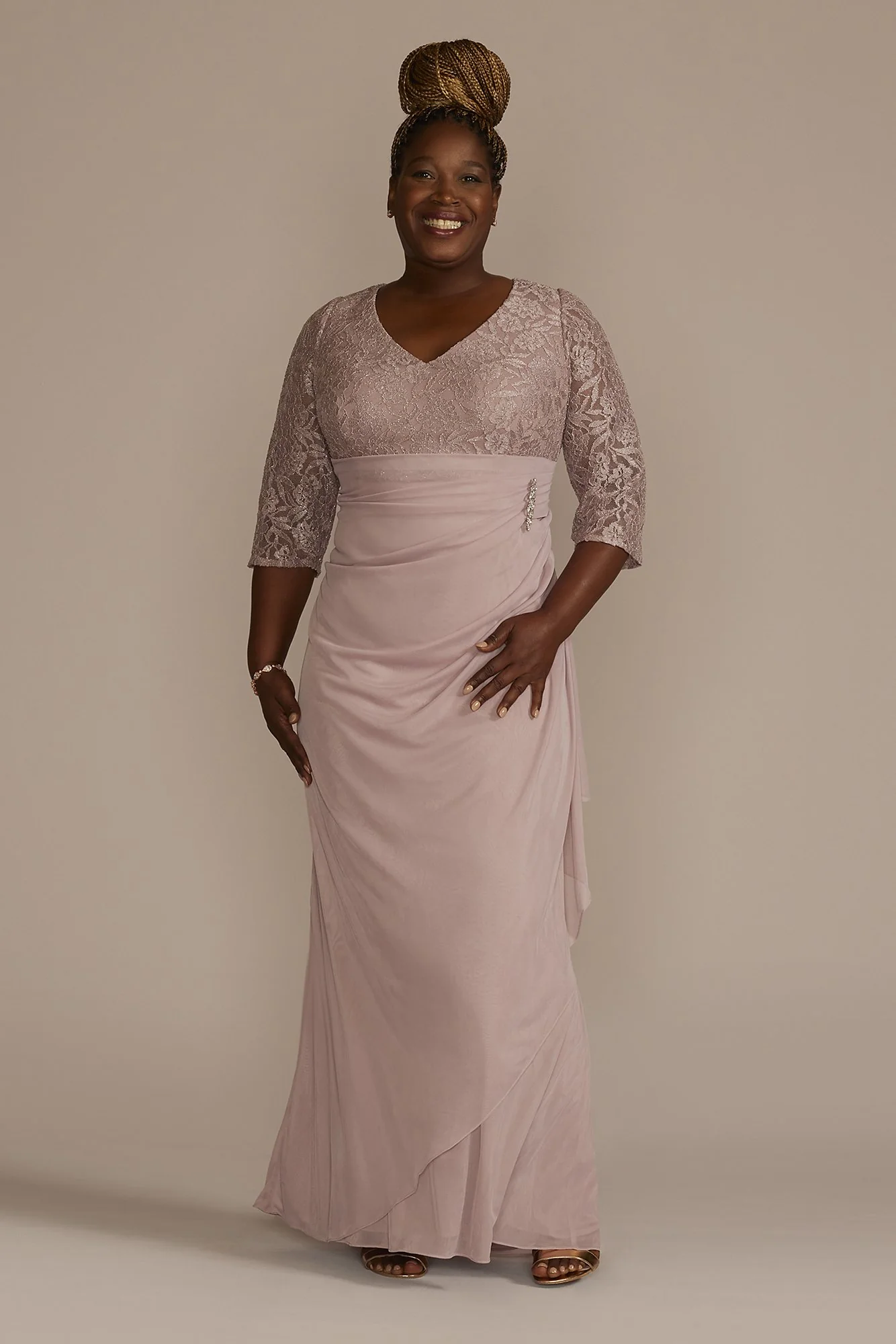 Three-Quarter Sleeve Lace and Mesh Sheath Dress - Image 2