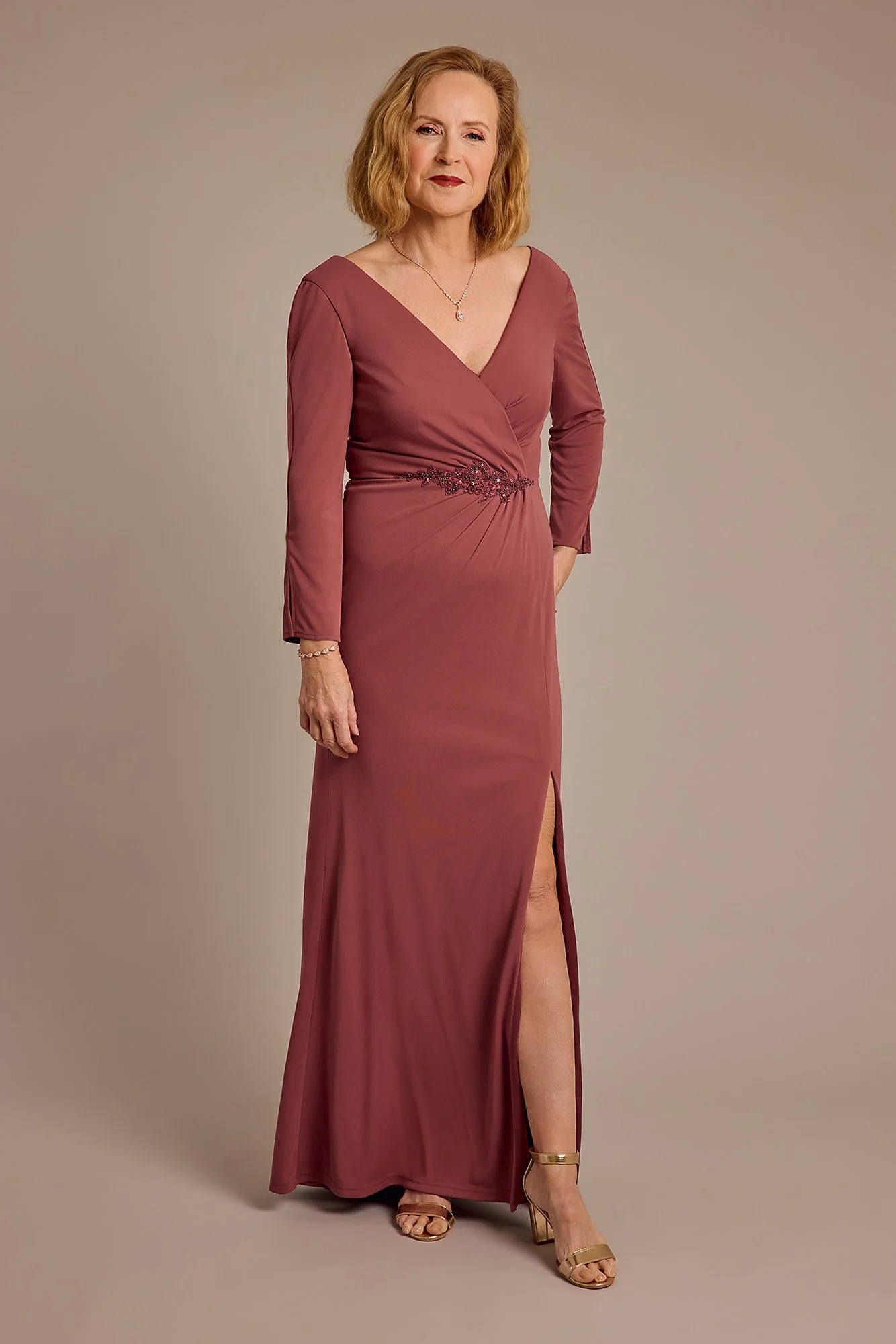 Three-Quarter Sleeve Matte Jersey Sheath Dress