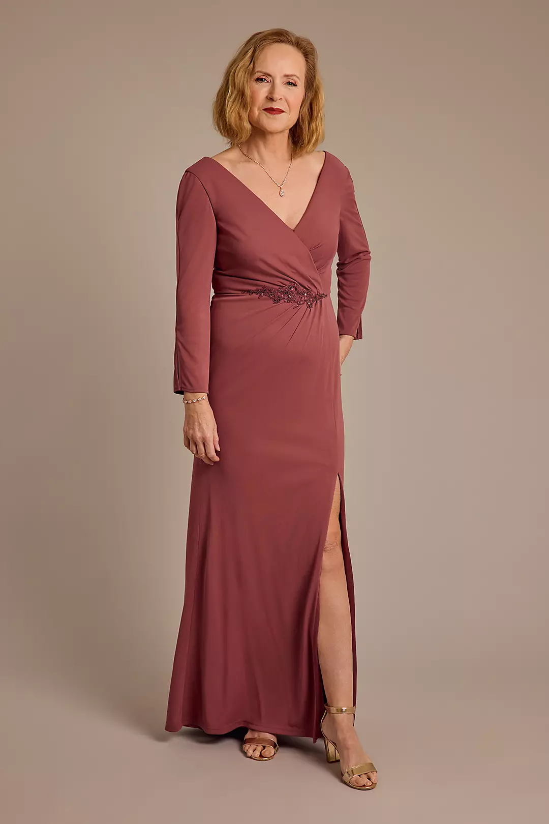 Three-Quarter Sleeve Matte Jersey Sheath Dress - Image 3