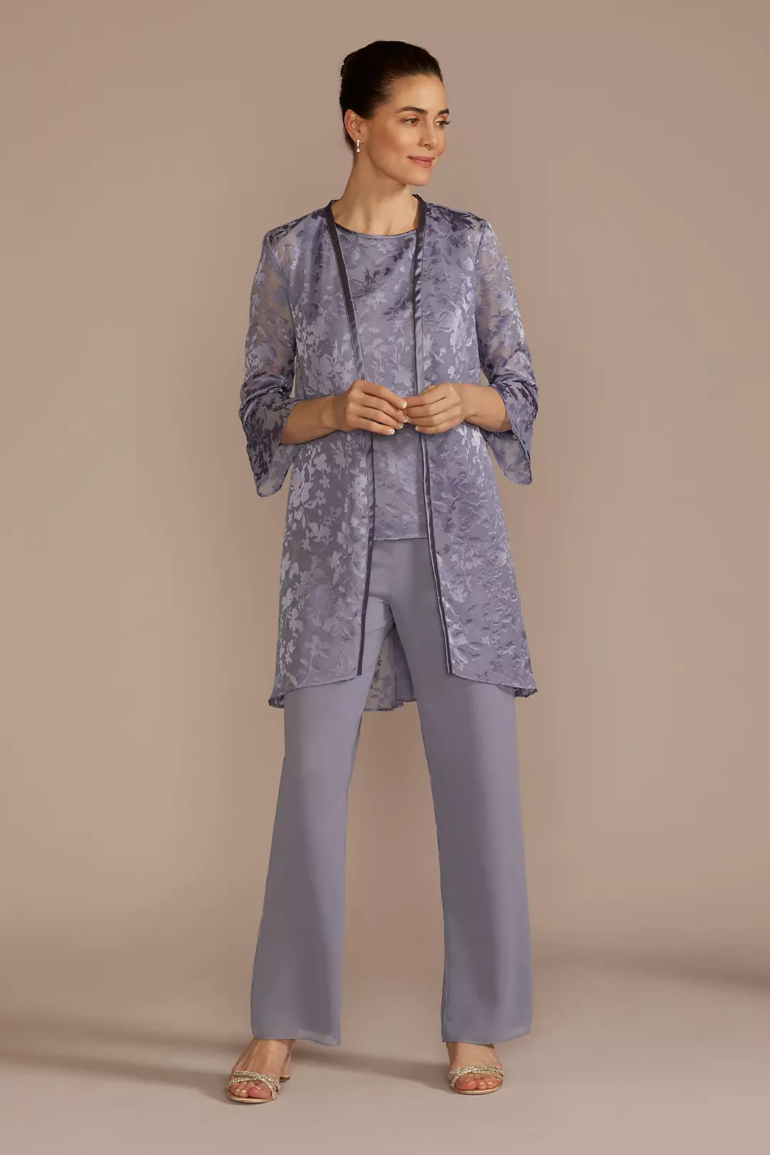 Three-Quarter Sleeve Patterned Chiffon Pantsuit - Image 4