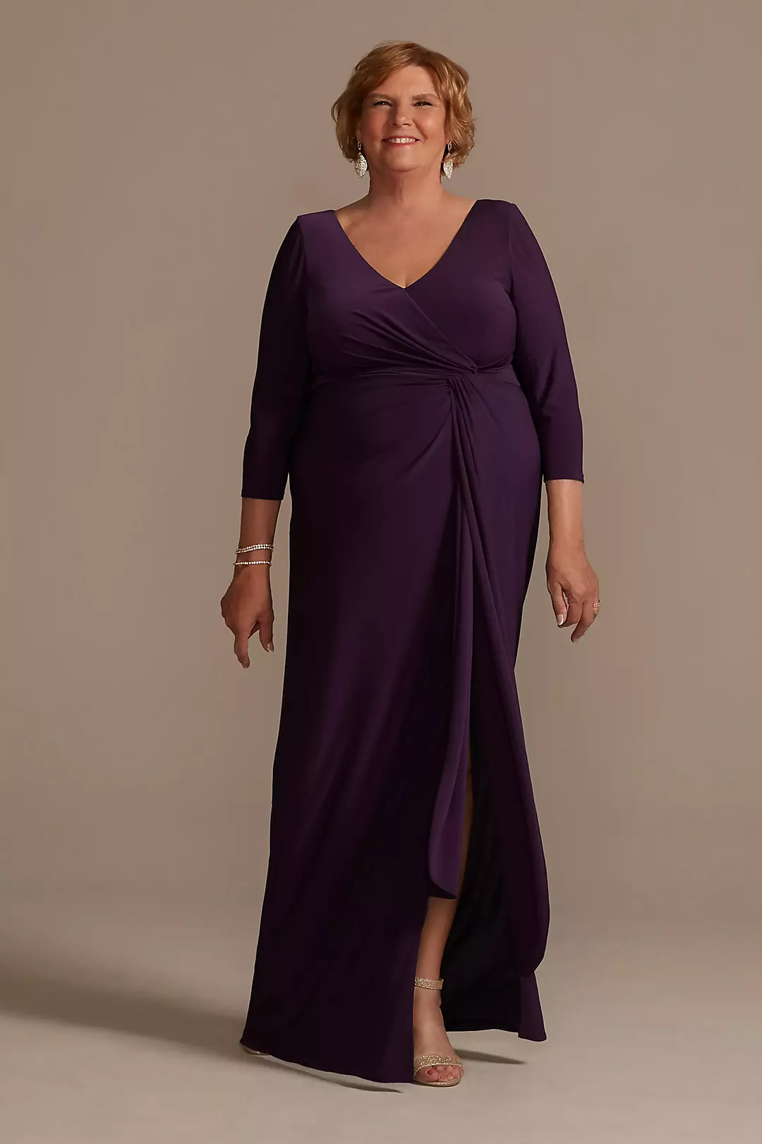 Three-Quarter Sleeve Wrap Front Sheath Gown - Image 8