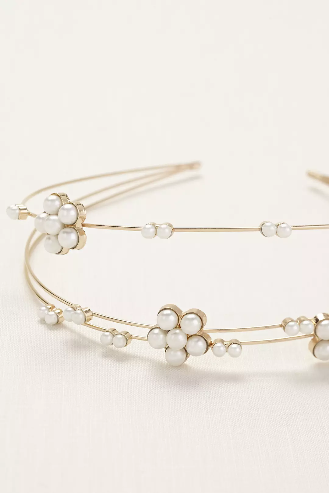 Three Row Floral Pearl Station Headband - Image 2