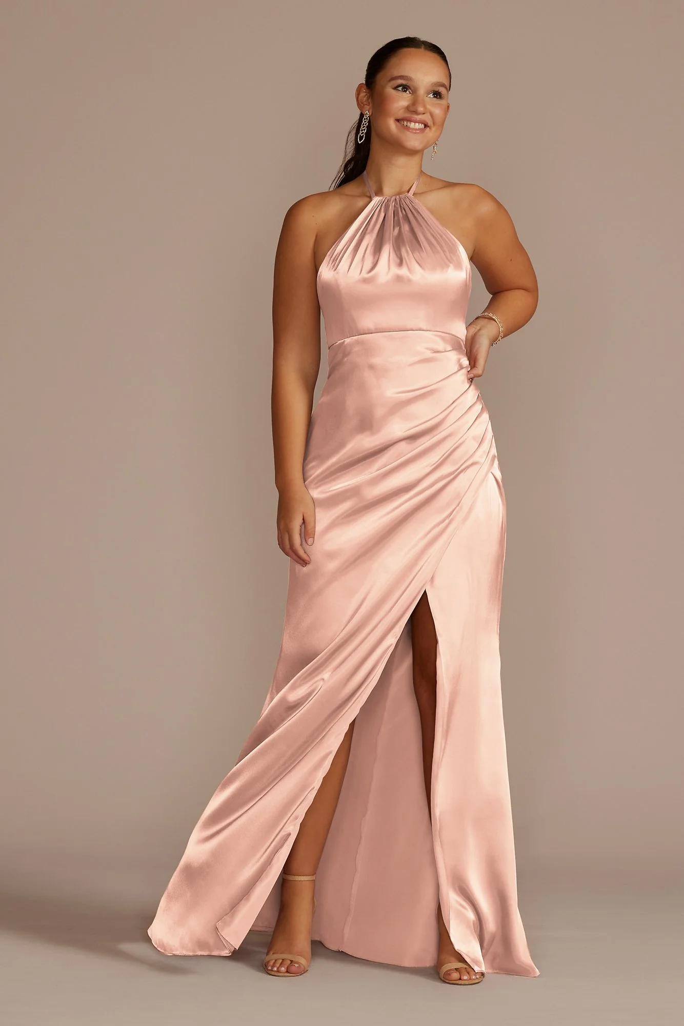 Tie-Neck Charmeuse Halter Dress - Image 32