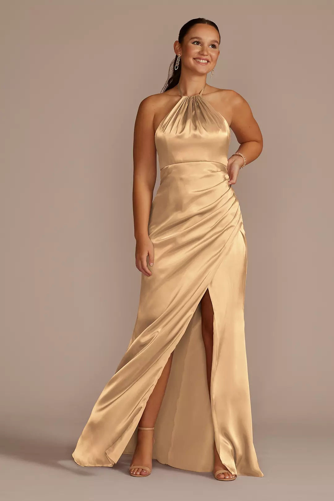 Tie-Neck Charmeuse Halter Dress - Image 41