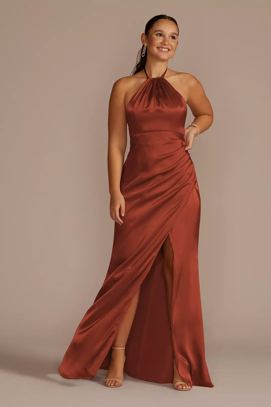 Tie-Neck Charmeuse Halter Dress - Image 47