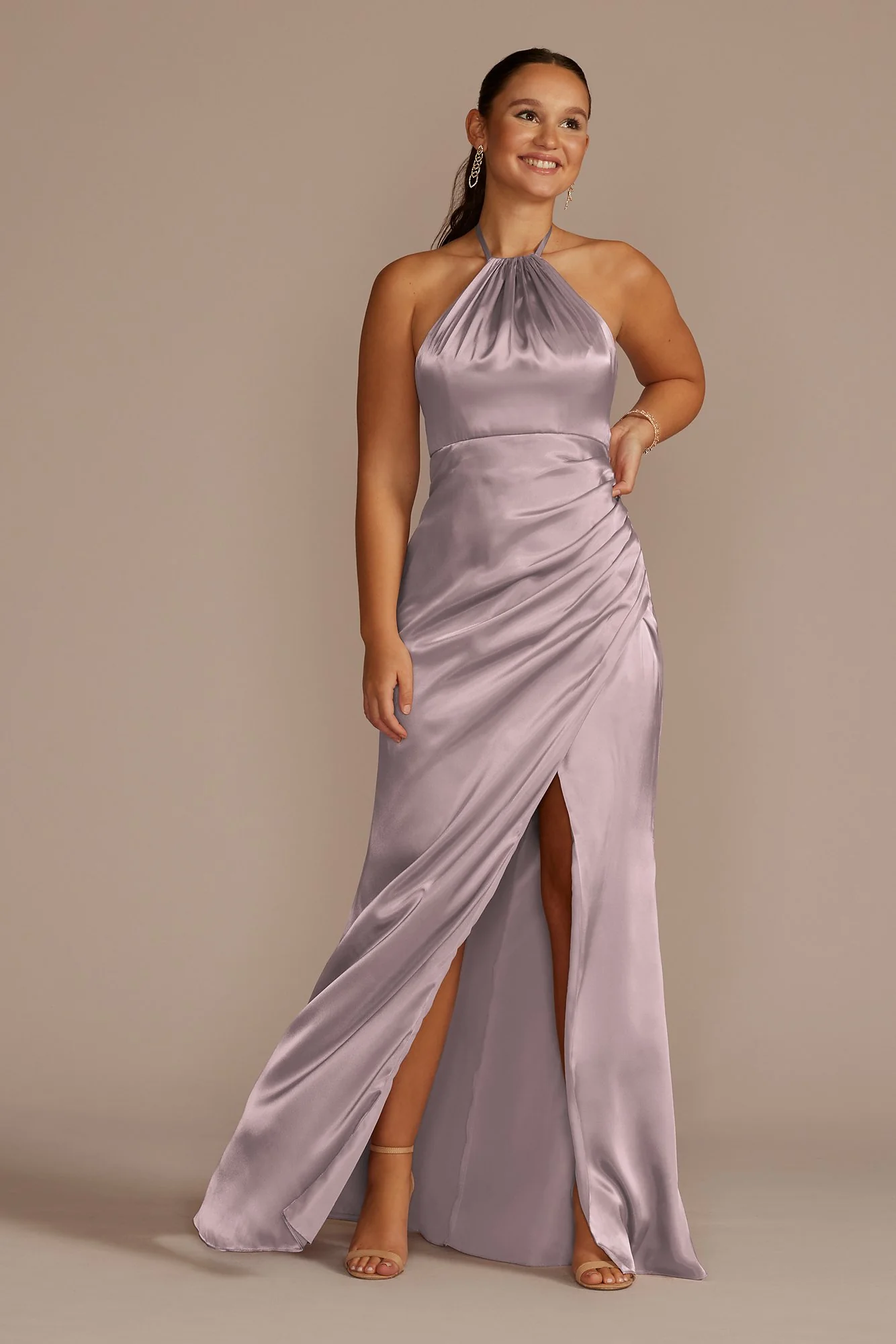 Tie-Neck Charmeuse Halter Dress - Image 5