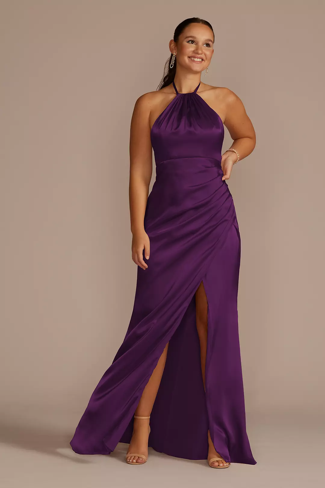 Tie-Neck Charmeuse Halter Dress - Image 50