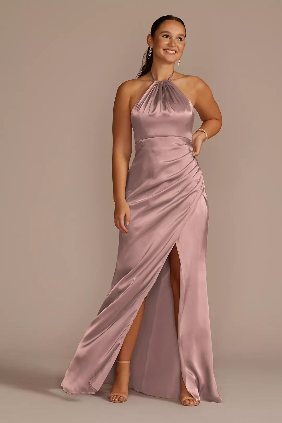 Tie-Neck Charmeuse Halter Dress - Image 54