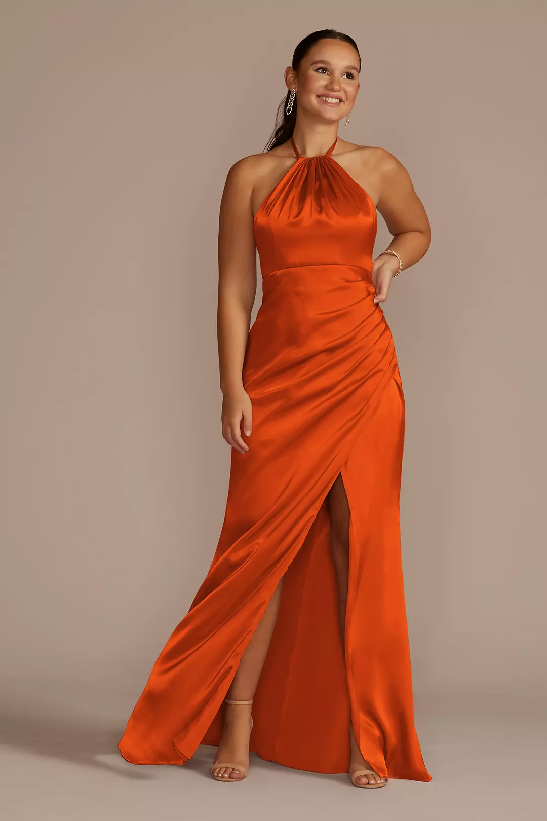 Tie-Neck Charmeuse Halter Dress - Image 58