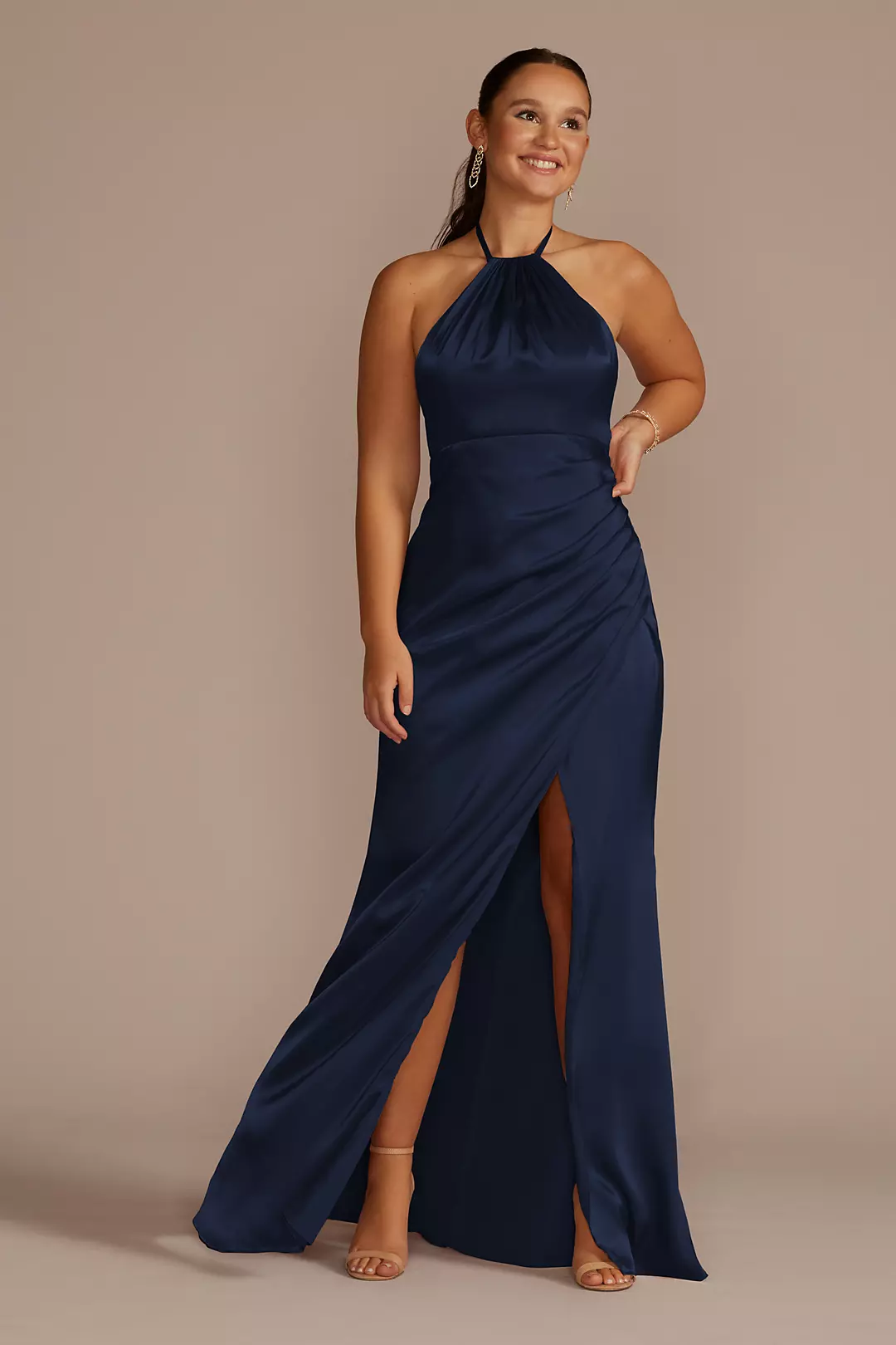 Tie-Neck Charmeuse Halter Dress - Image 68