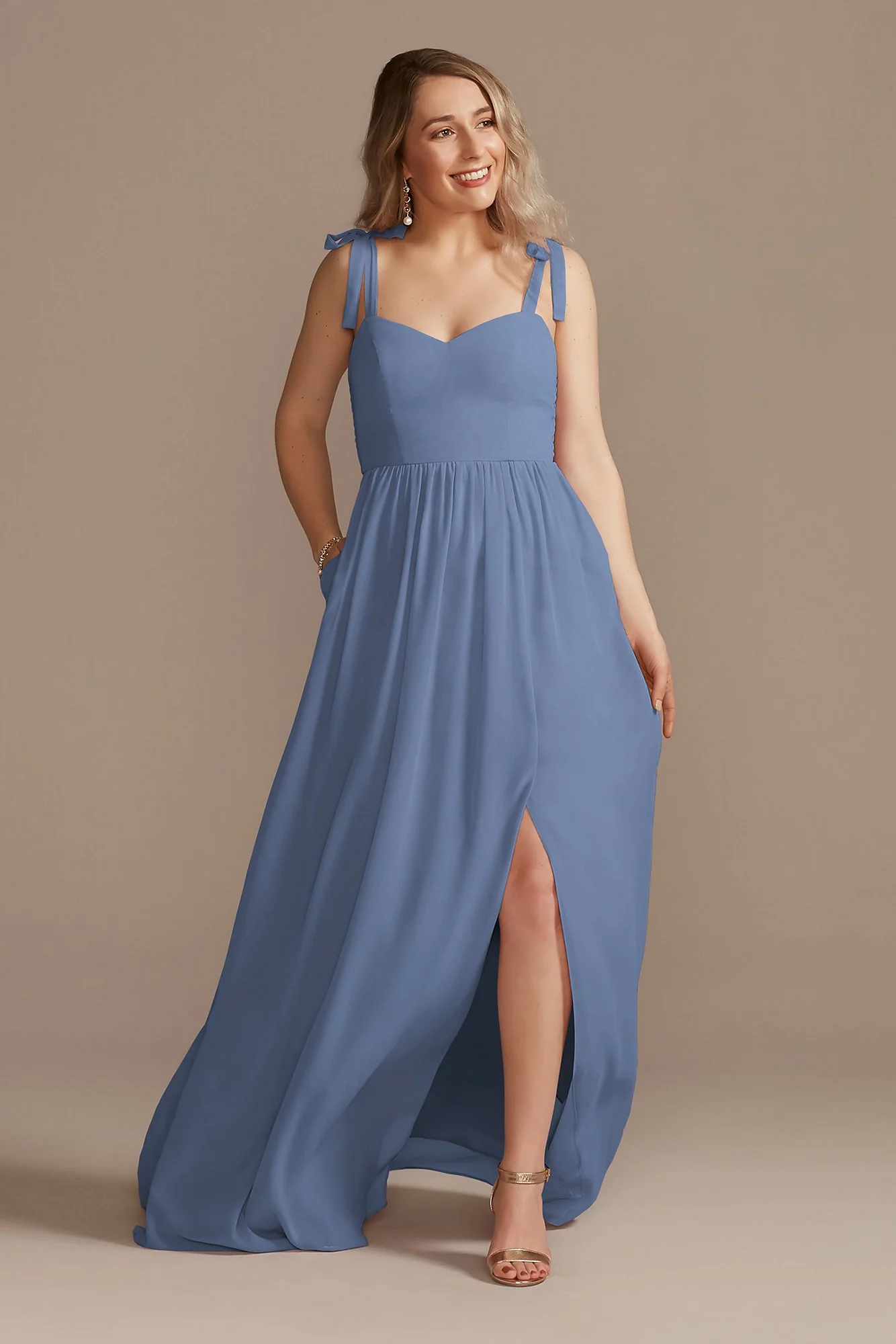 Tie-Strap Chiffon Sweetheart Long Bridesmaid Dress - Image 10