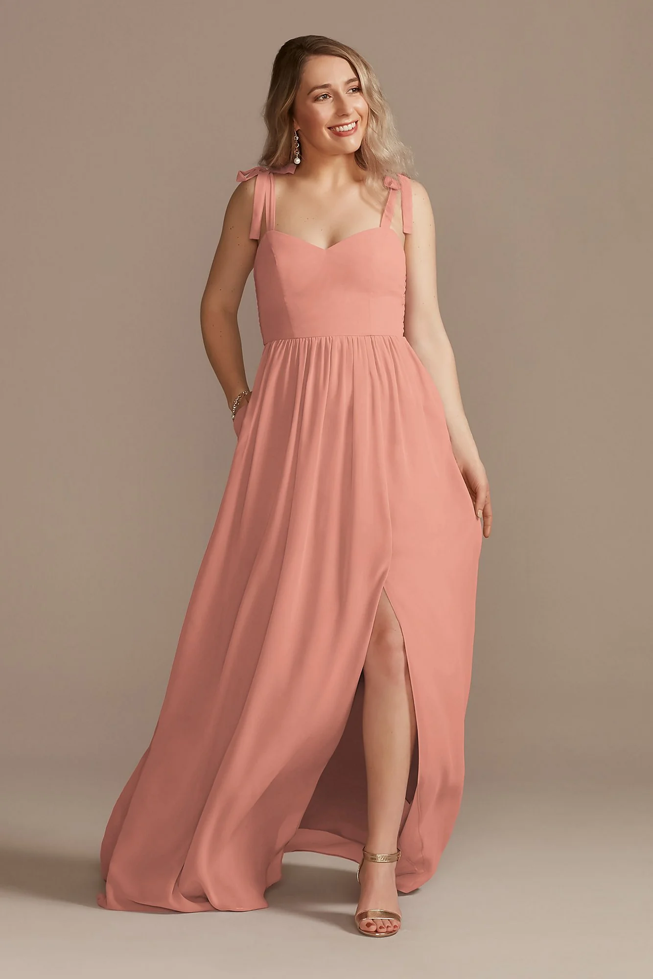 Tie-Strap Chiffon Sweetheart Long Bridesmaid Dress - Image 7