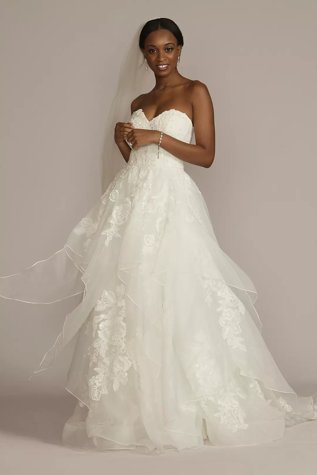 Tiered Floral Ball Gown Wedding Dress - Image 15
