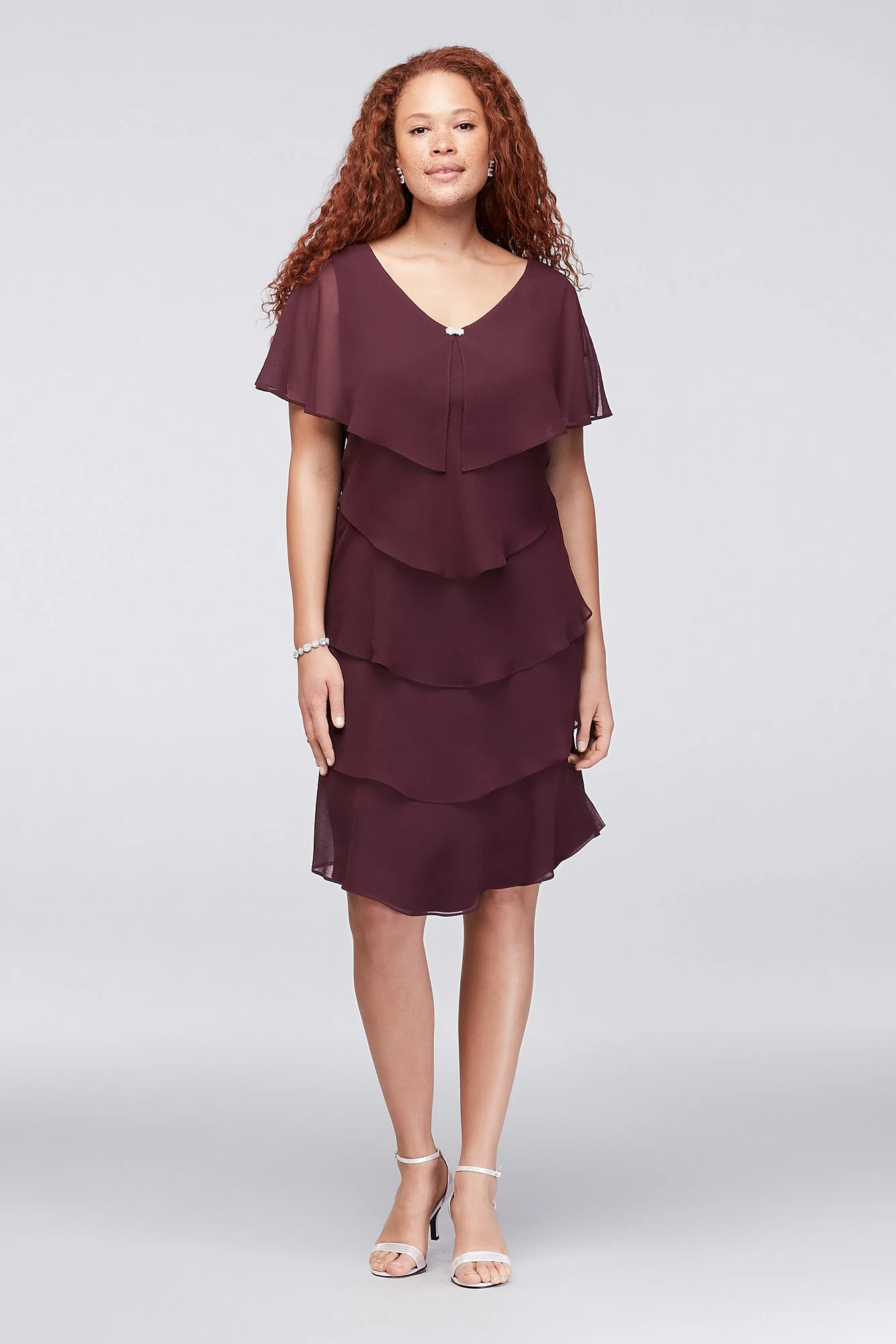 Tiered Georgette Plus Size Dress with Crystal Clip