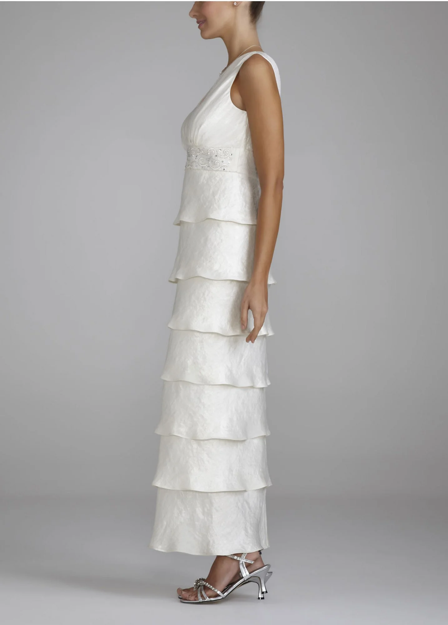 Tiered Long Dress with Embroidered Waist