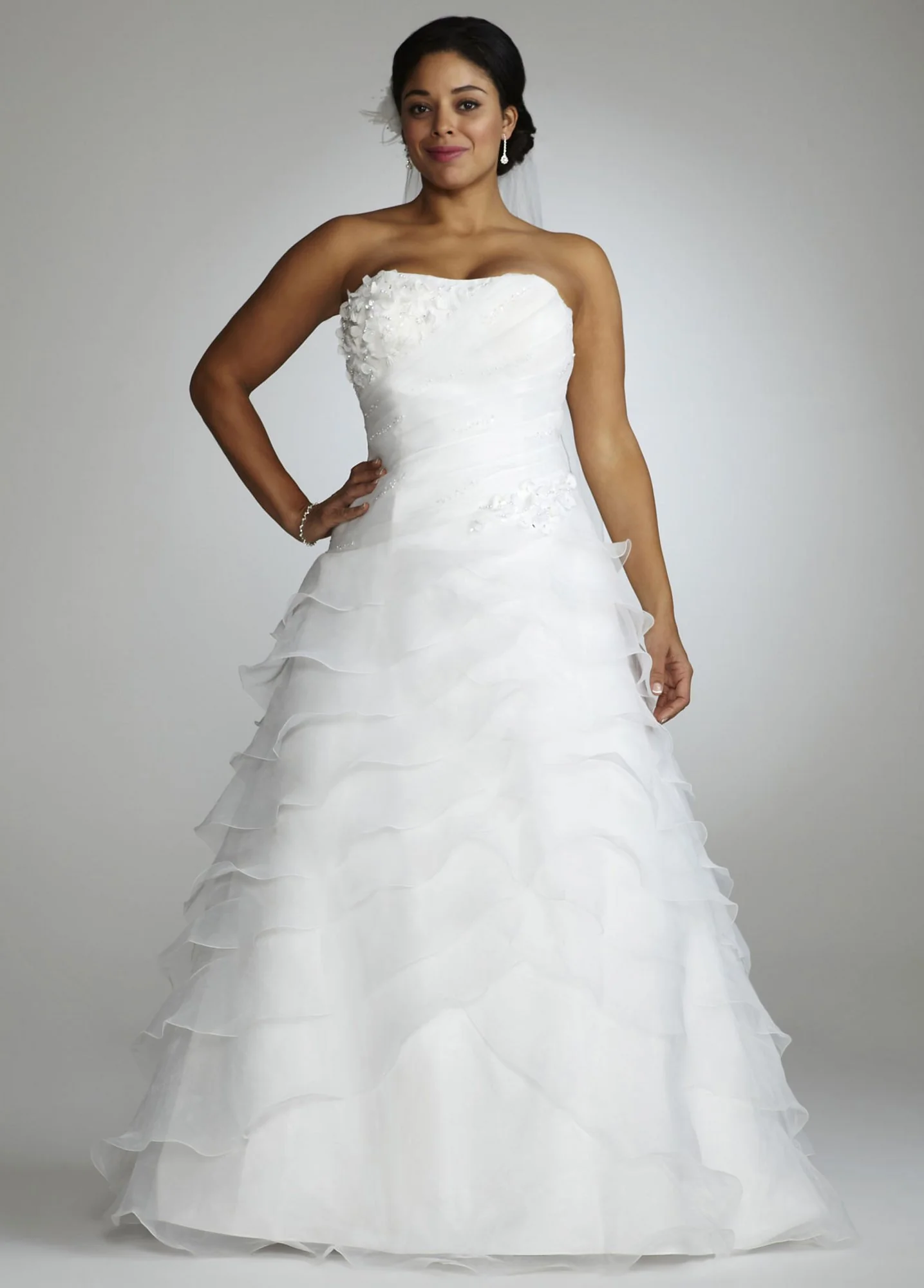 Tiered Organza A Line with Beaded Floral Bodice - Image 2