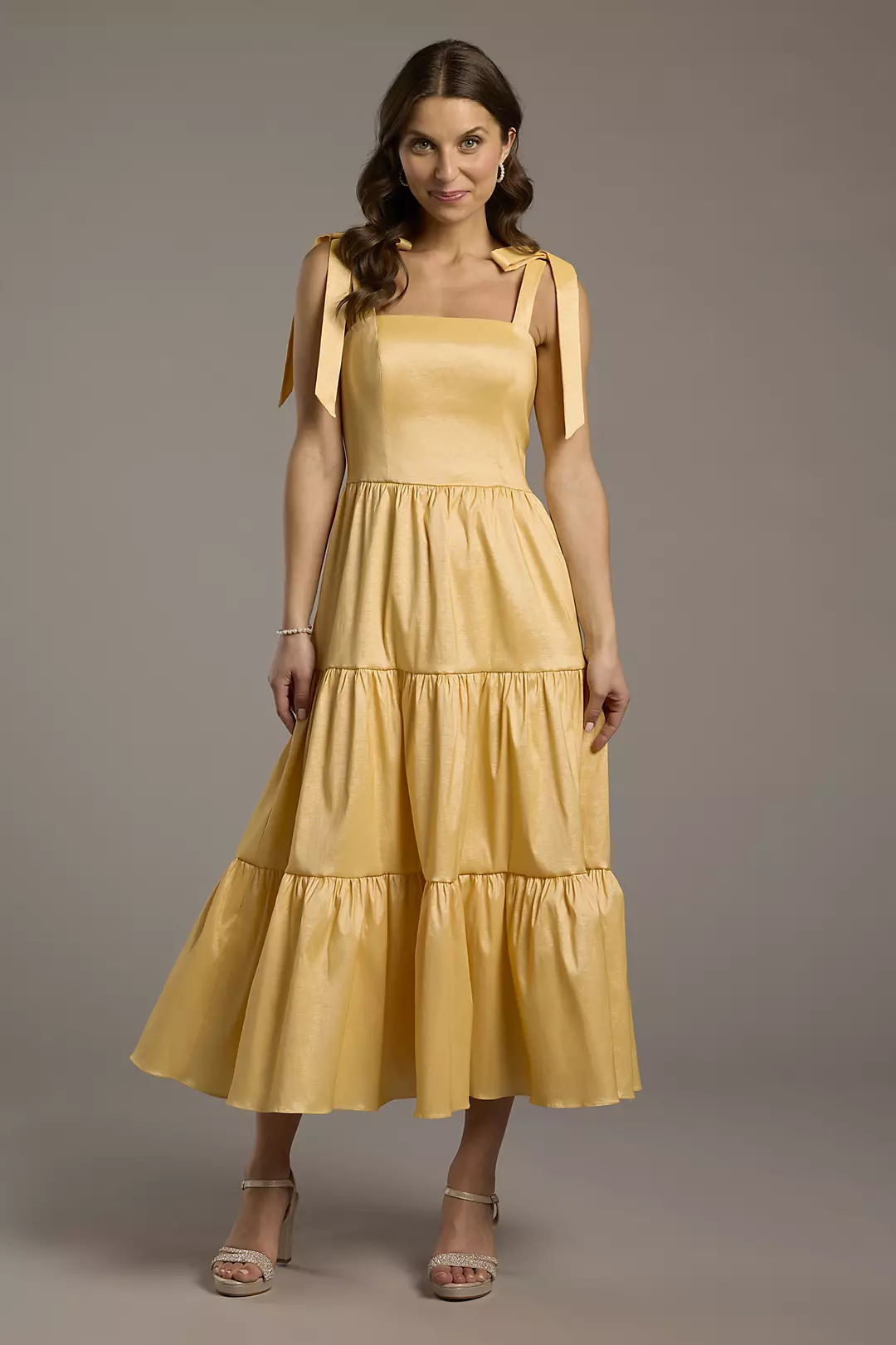 Tiered Taffeta Midi Dress with Tie Straps - Image 2