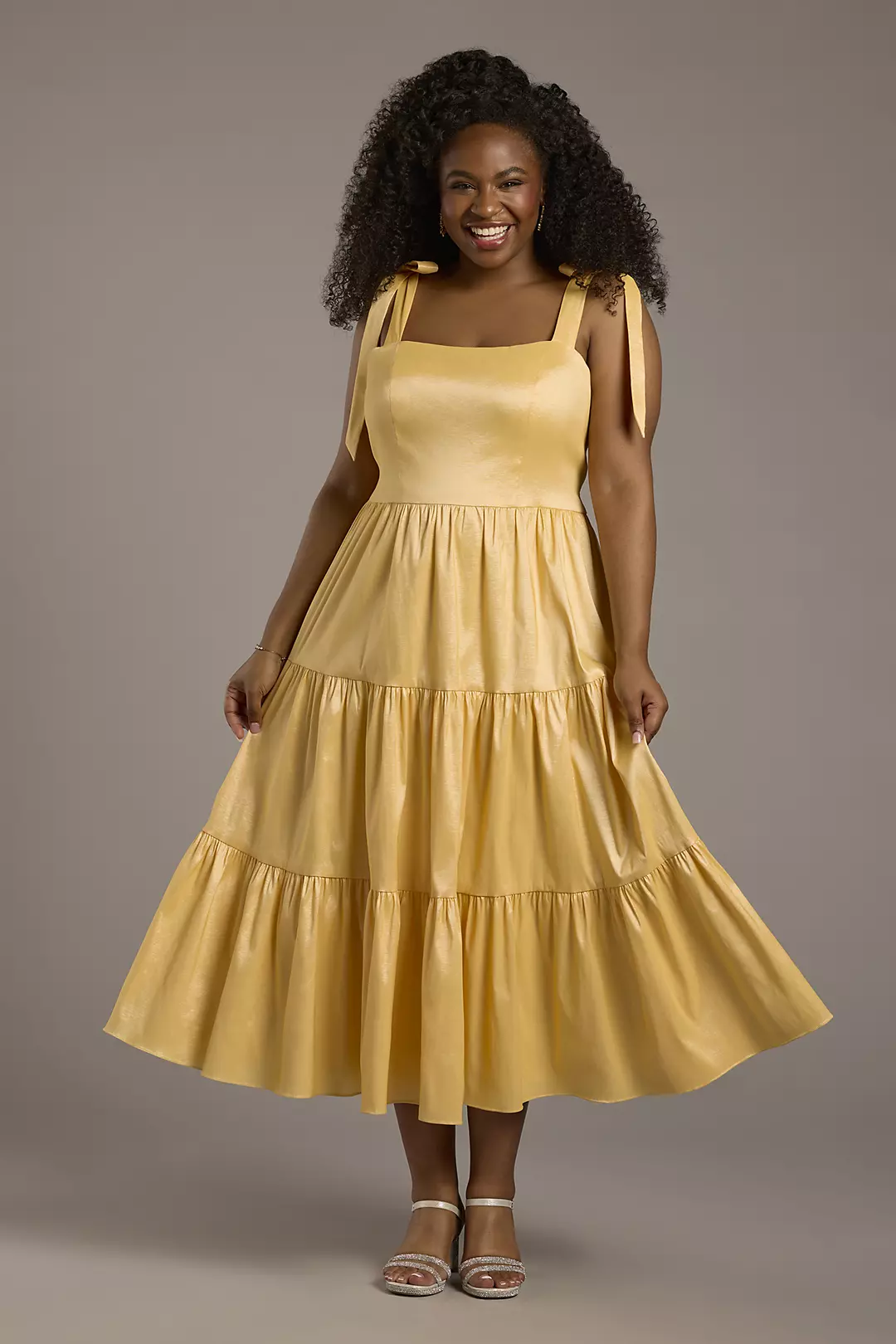 Tiered Taffeta Midi Dress with Tie Straps - Image 6