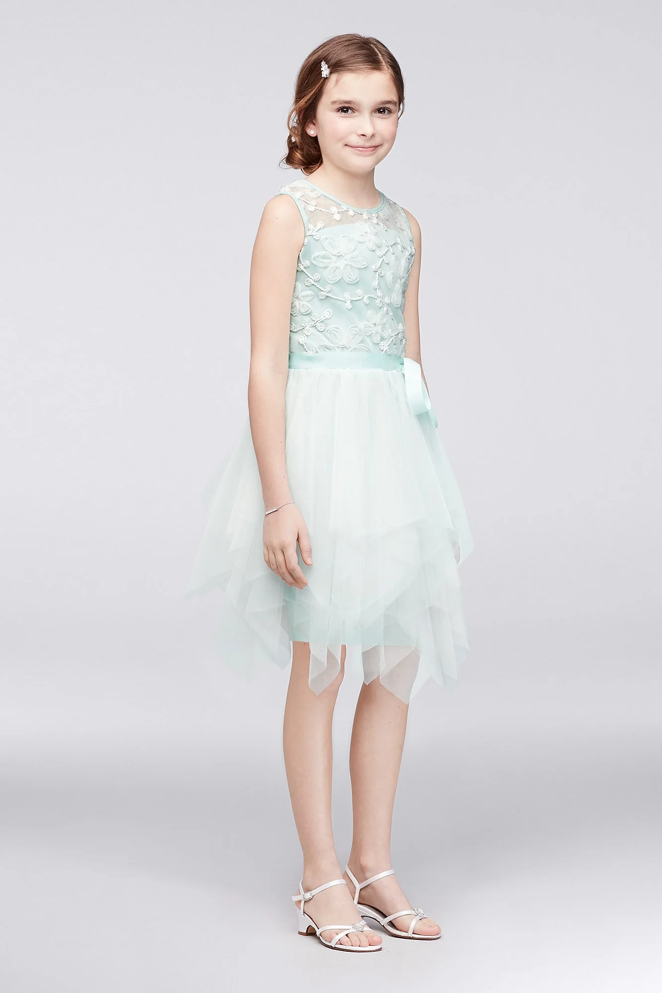 Tiered Tulle Girls Dress with Floral Appliques