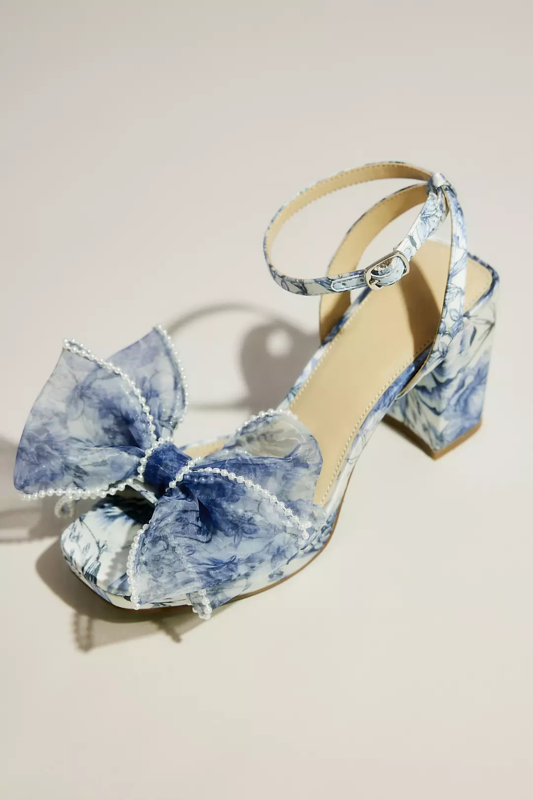 Toile Floral Print Platform Block Heels with Bow - Image 5