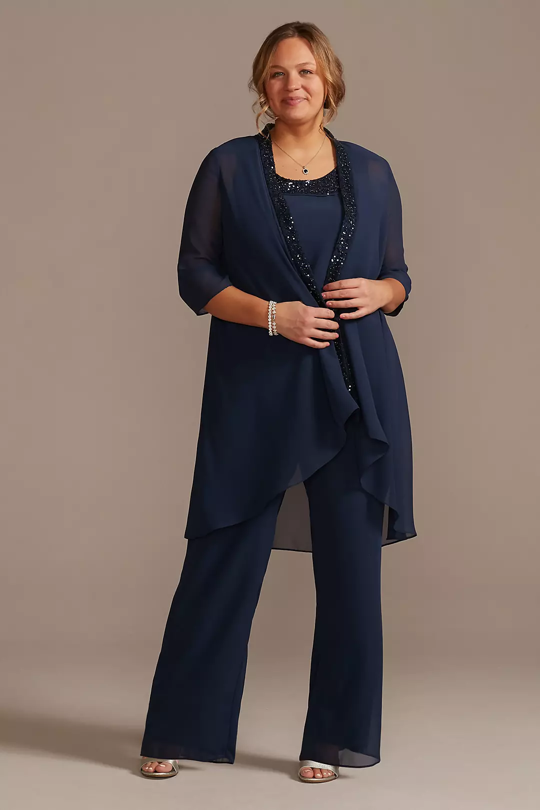 Tonal Beaded Chiffon Plus-Size Pantsuit - Image 9