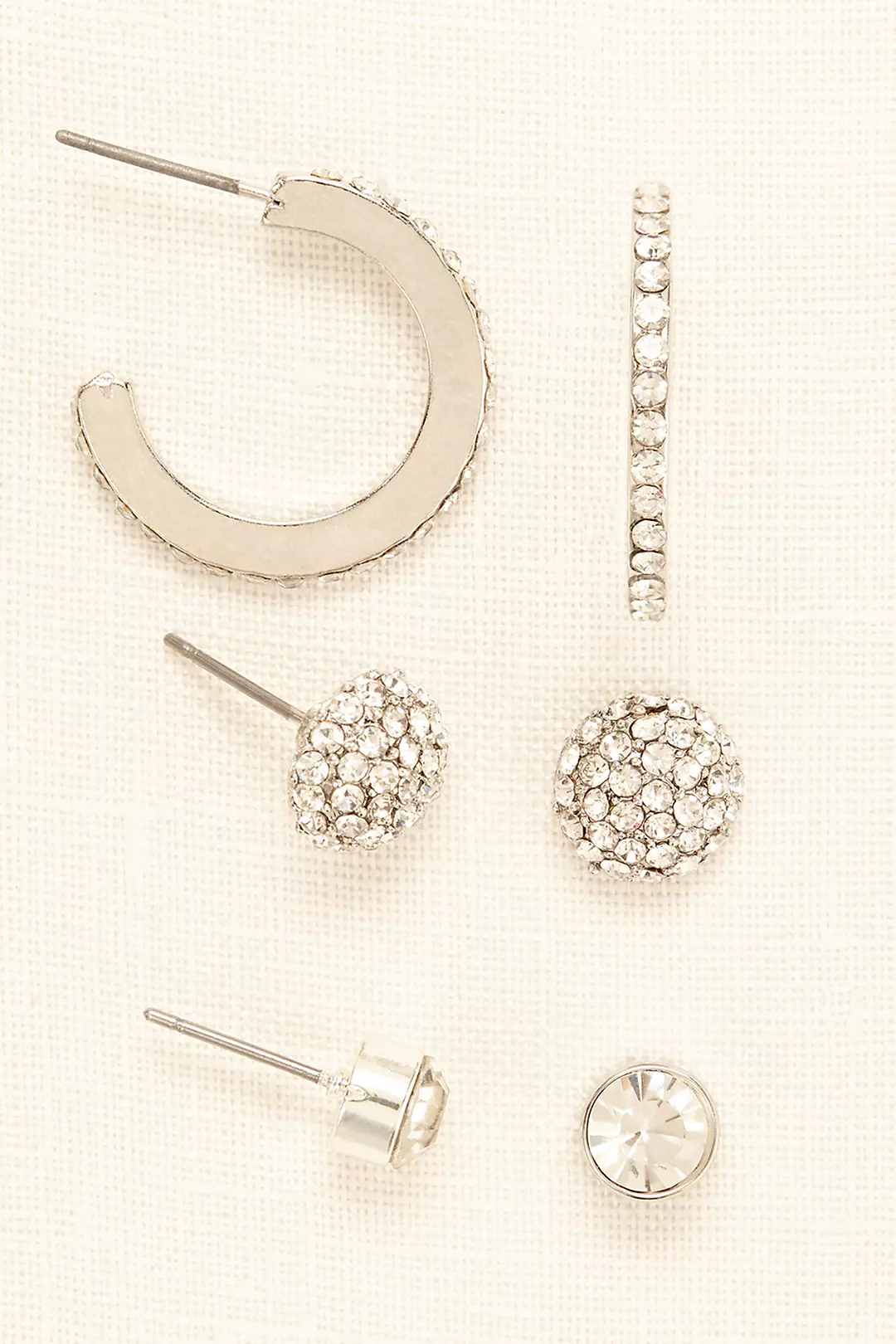 Trio Set of Pave Studs and Hoop Earrings - Image 2
