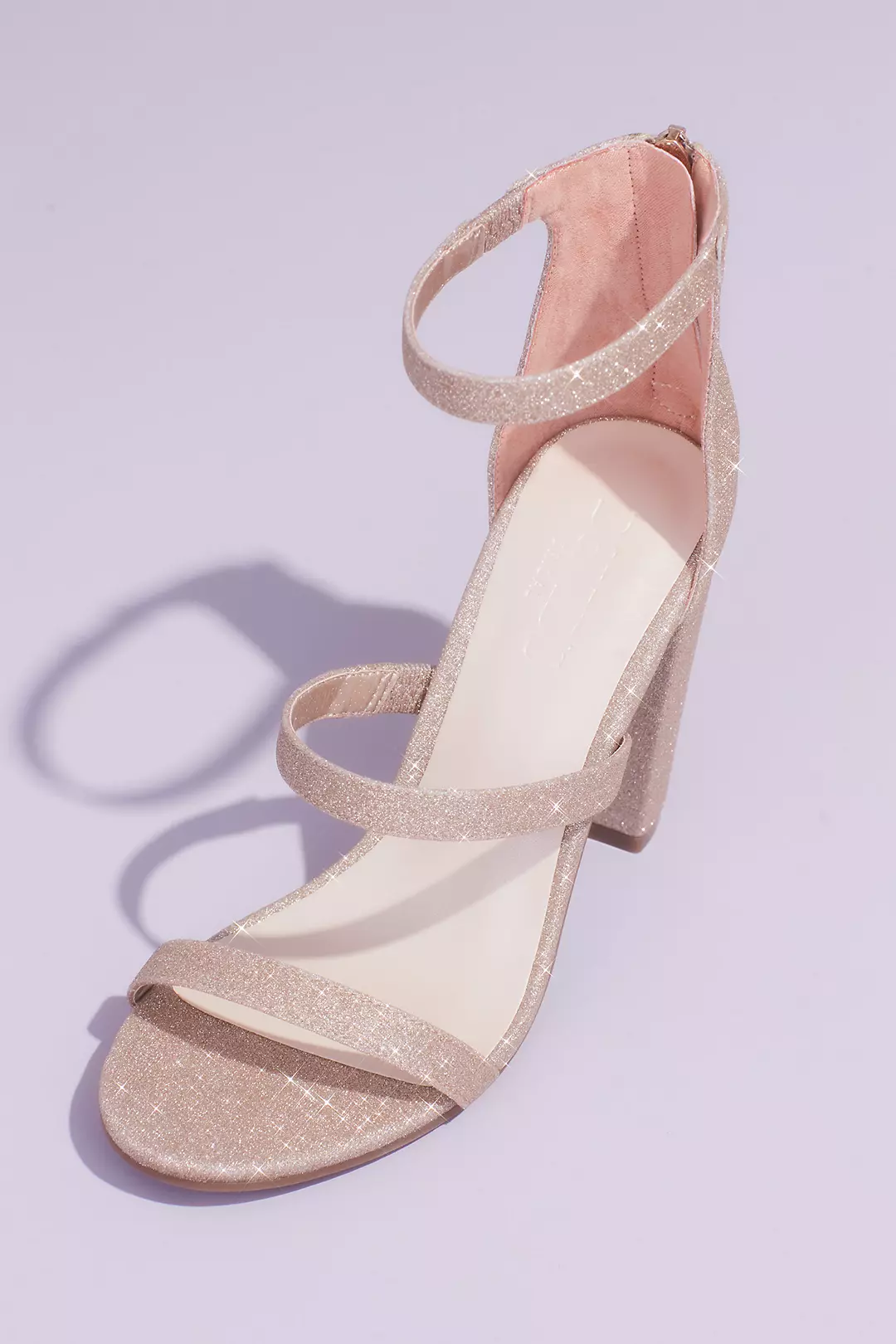 Triple Strap Block Heel Glitter Sandals - Image 2